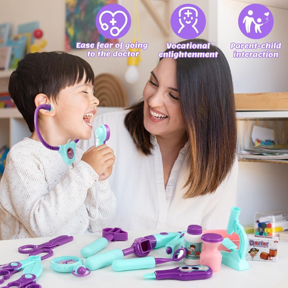 AUTOWT Doctor Kit for Toddlers, 28 Pieces Pretend Play Doctor Toy Set Educational Medical Kids Kit with Medical Storage Bag Electronic Stethoscope for Girls Boys Ages 3-5 Role Play
