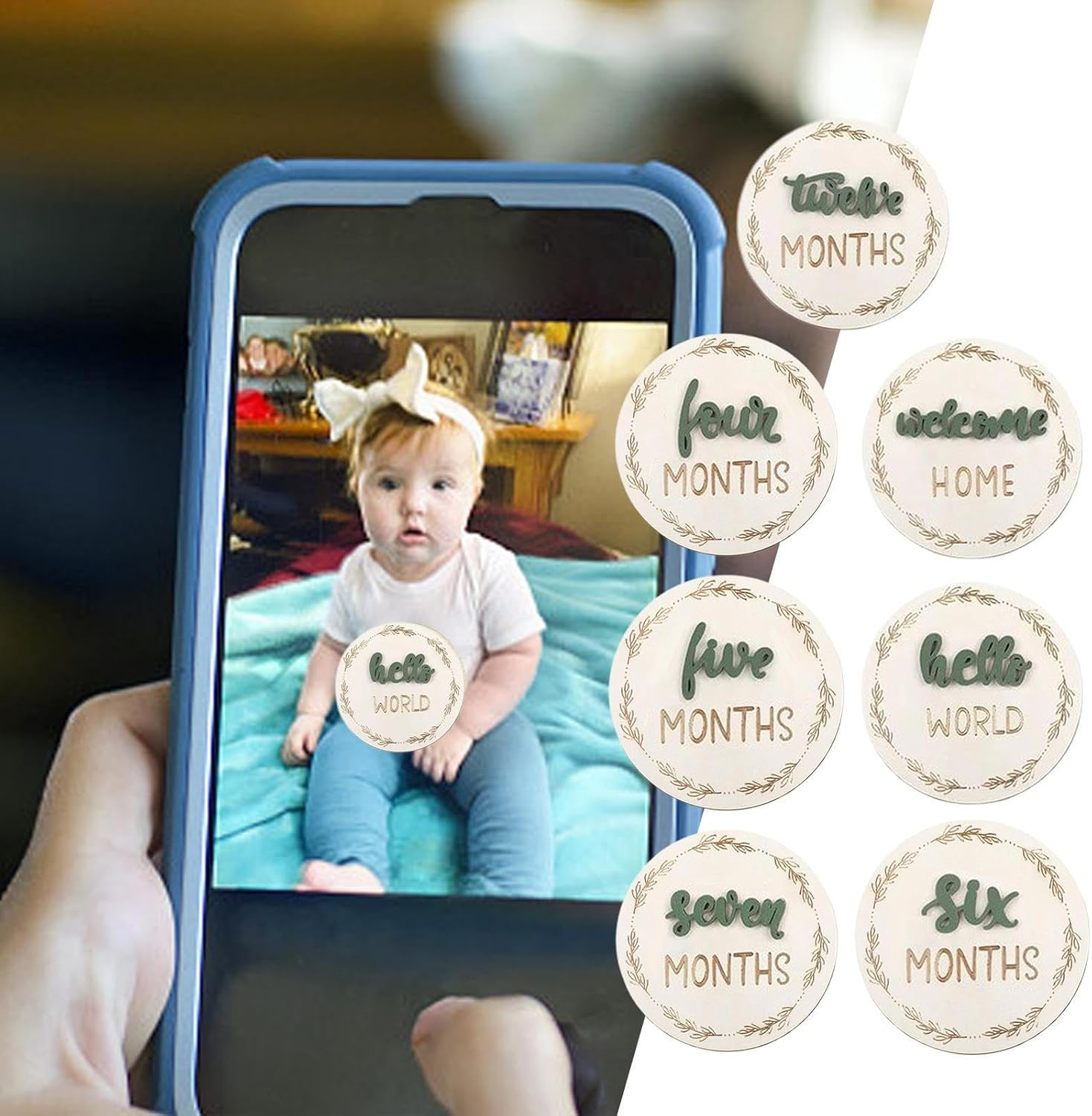 Baby Monthly Birthday Card - 3D Announcement Disc for Photos 7 Pieces | Decorative Discs Marking Month, Photo Cards Evolution Birth Boys Girls image number 4