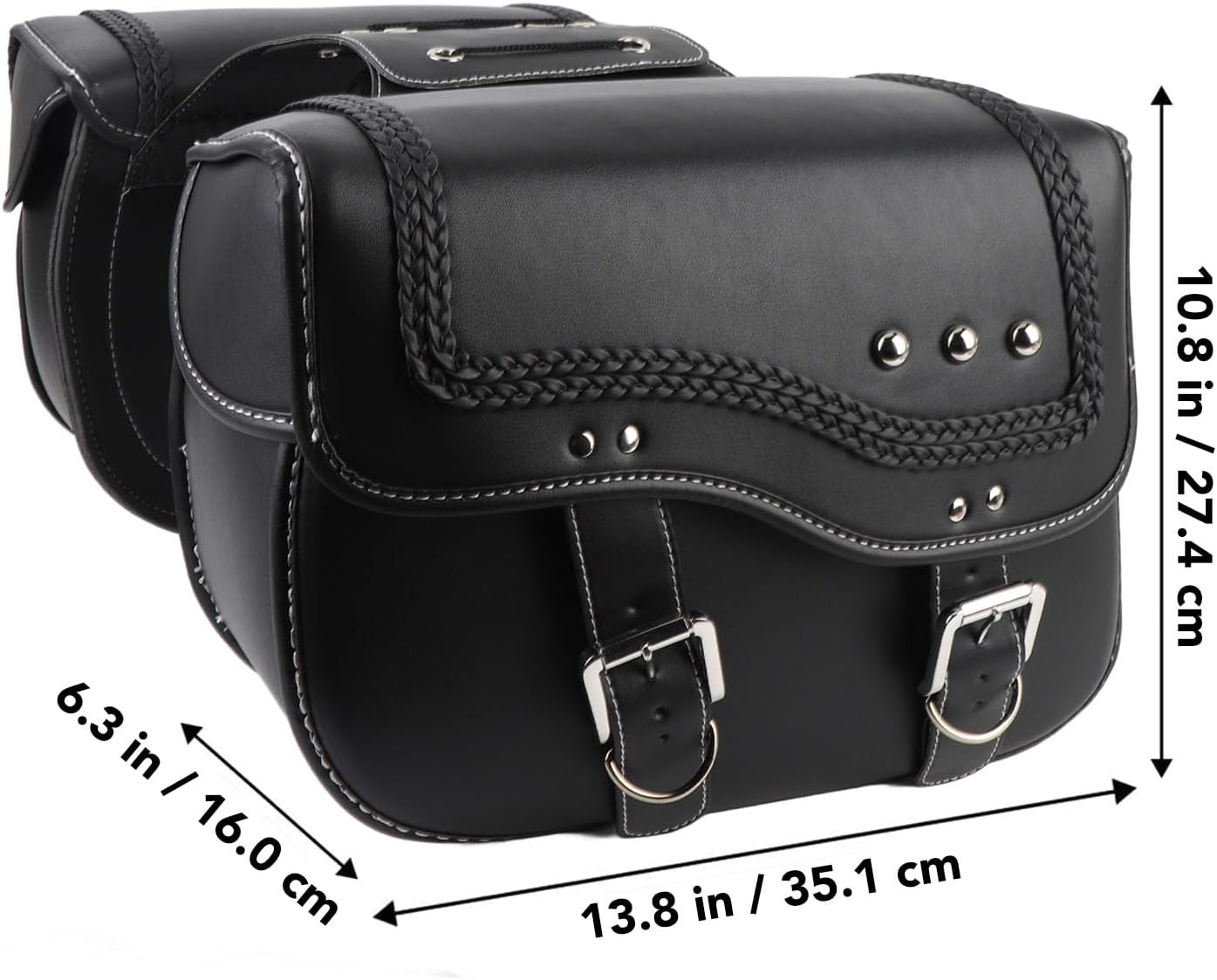 Motorcycle Saddlebags, 30L Large Capacity PU Leather Side Saddle Bags, Compatible with Motorcycle Dirt Bike Dual Sport Motorcross Motorbike Racing Mountain Off-Road, Black image number 4