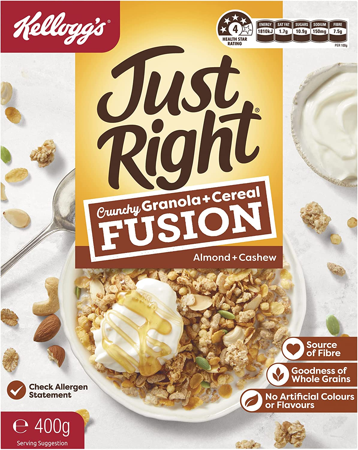Kellogg'S Just Right Crunchy Granola Cereal Fusion, Almond and Cashew, 400G image number 4