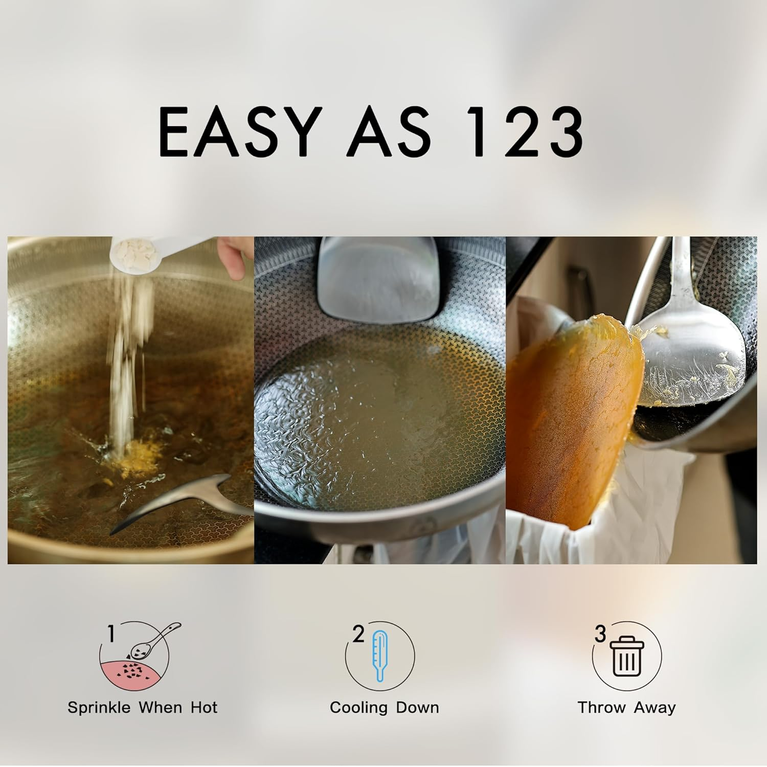 Lasyl Waste Cooking Oil Solidifier Powder, Hard up to 68 Cups of Fry Oil Away from Mess, 100% Plant-Based Oil Hardener for Disposal, Value Pack 24 Oz image number 3