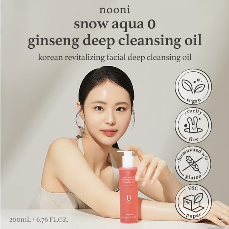 NOONI Korean Cleansing Oil - Snow Aqua 0 Ginseng Deep Cleansing Oil, 6.76 Fl.Oz (200 Ml) | Makeup Double Cleansing, Glass Skin, Nooni Eggie Skin, Helps Control Sebum, Revitalizing Care for Face image number 3