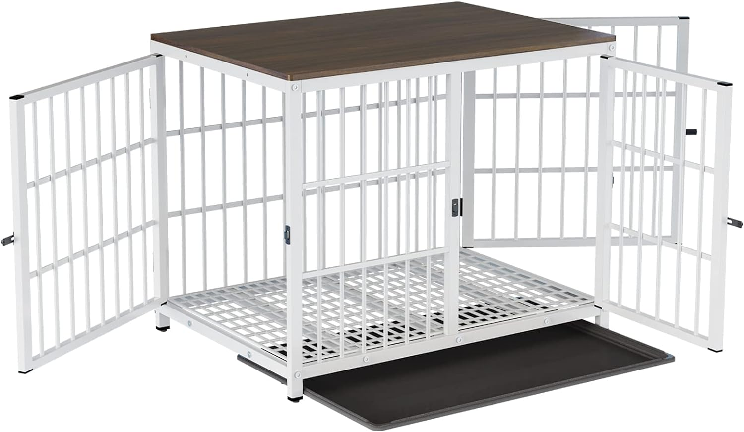 Bingopaw Wooden Dog Crate Indoor: 36Inch Furniture Style Pet Cage Kennel End Table with Three Doors and Removable Tray for Medium Large Dogs White L(91.*63.*75Cm)