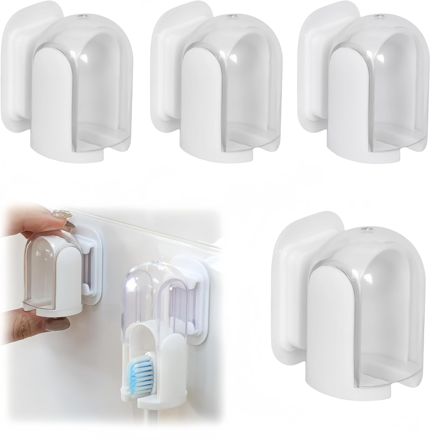 4Pcs Toothbrush Holder, Ai-Oumleef Toothbrush Holder Wall Mounted with Cover, Wall Mounted Toothbrush Holder for Bathroom,Toothbrush Covers Wall Mounted,Toothbrush Head Cover Holders Wall Mounted