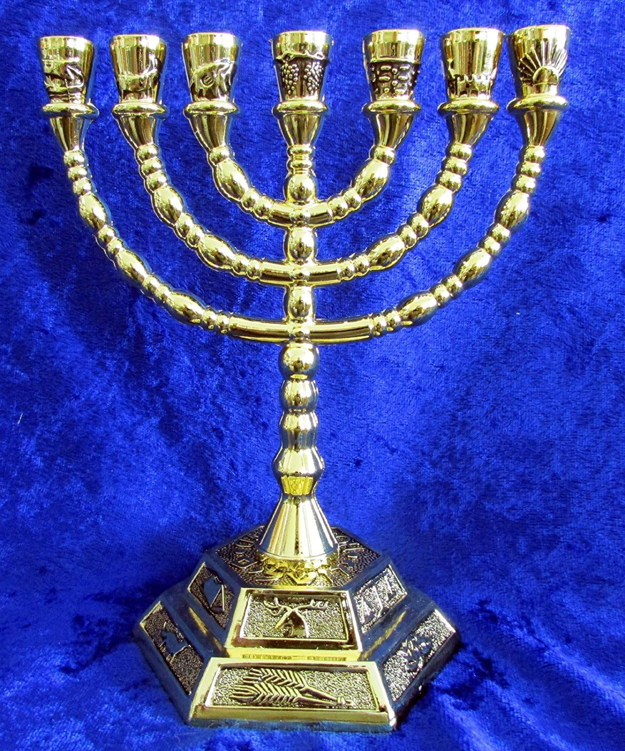 12 Tribes of Israel Jerusalem Temple Menorah Choose from 3 Sizes Gold or Silver (Gold 8 Inches)
