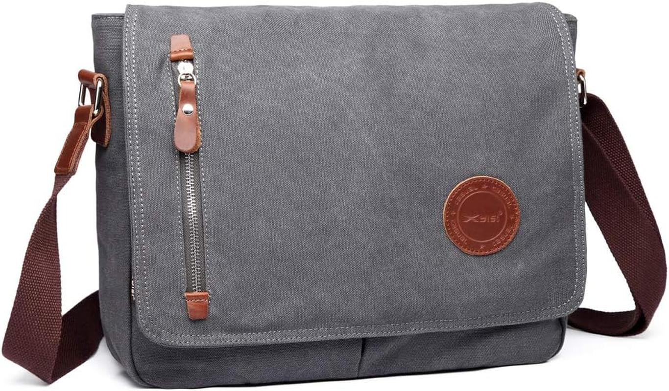 13 Inch Vintage Men'S Canvas Messenger Bag Laptop Shoulder Satchel Crossbody Sling Bookbag School Bag Briefcase Laptop Bag (Grey) image number 6