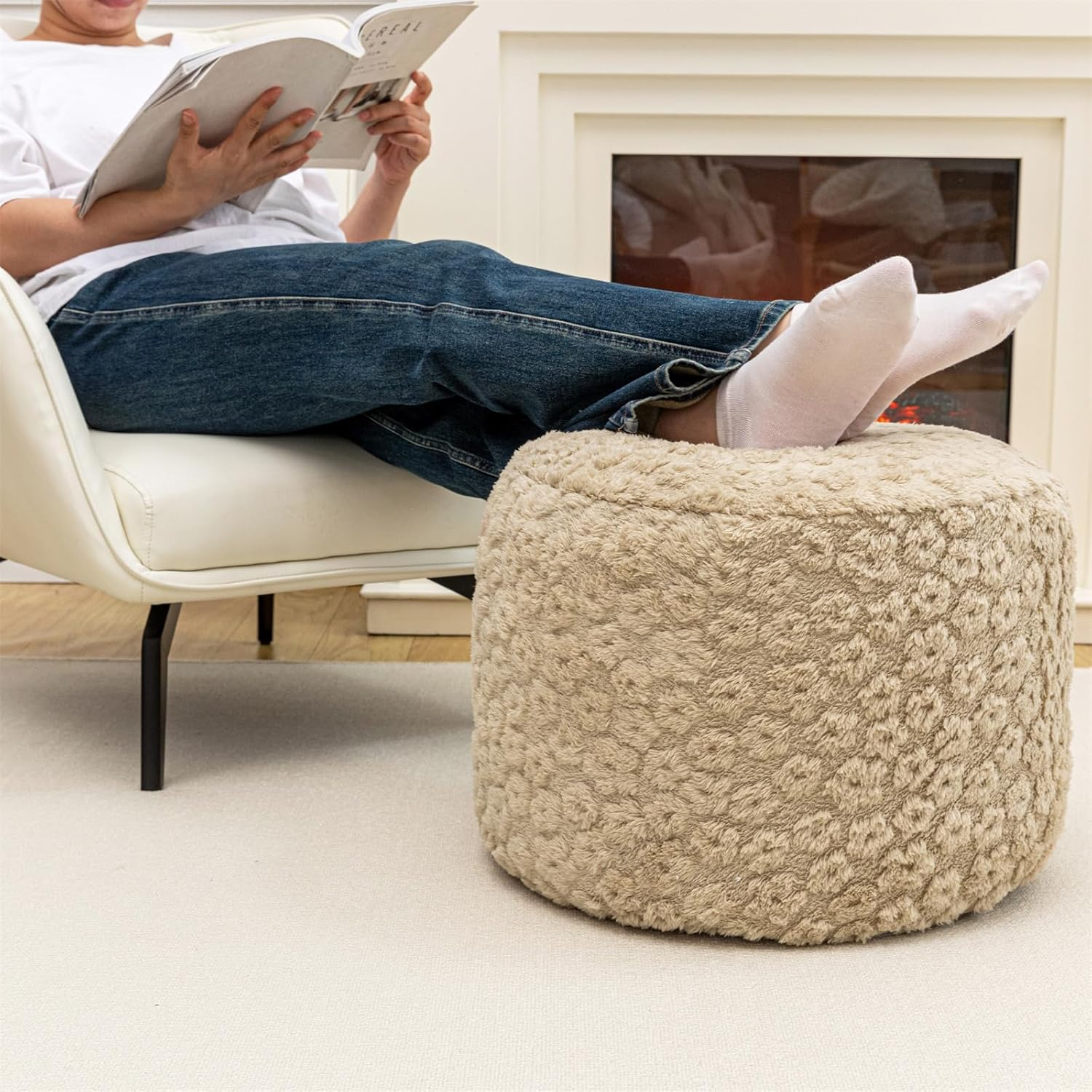 Stuffed Pouf Ottoman Comfy Floral Ottoman Foot Rest for Living Room Bedroom Kids Room Charm Floor Pouf for Home Decor Full Foam Filling Foot Rest for Couch (Dark Gray)