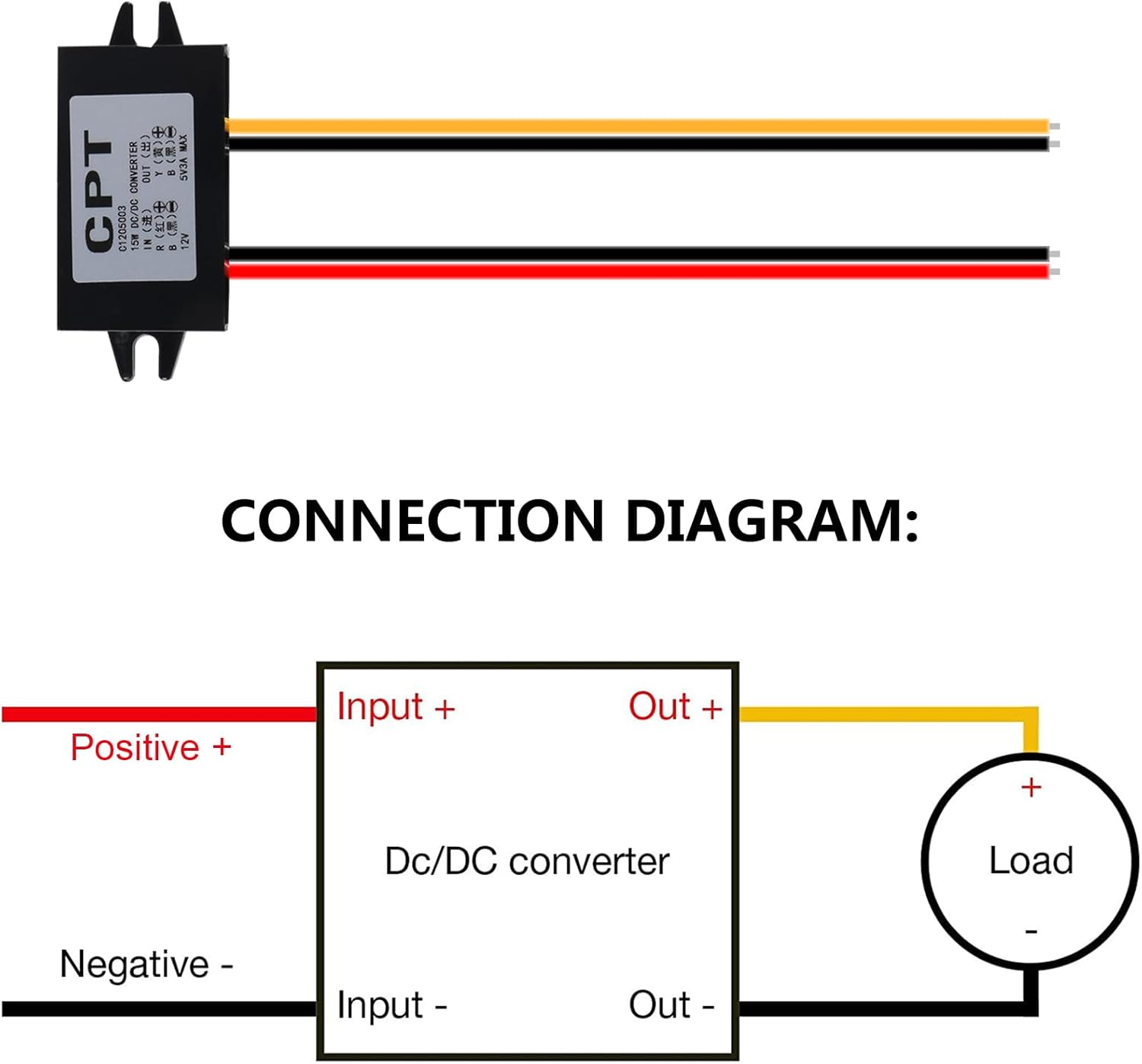 DIANN 12V to 5V 3A 15W Buck Converter Module - DC to DC Regulator Car Power Converter with Wire Interface image number 5