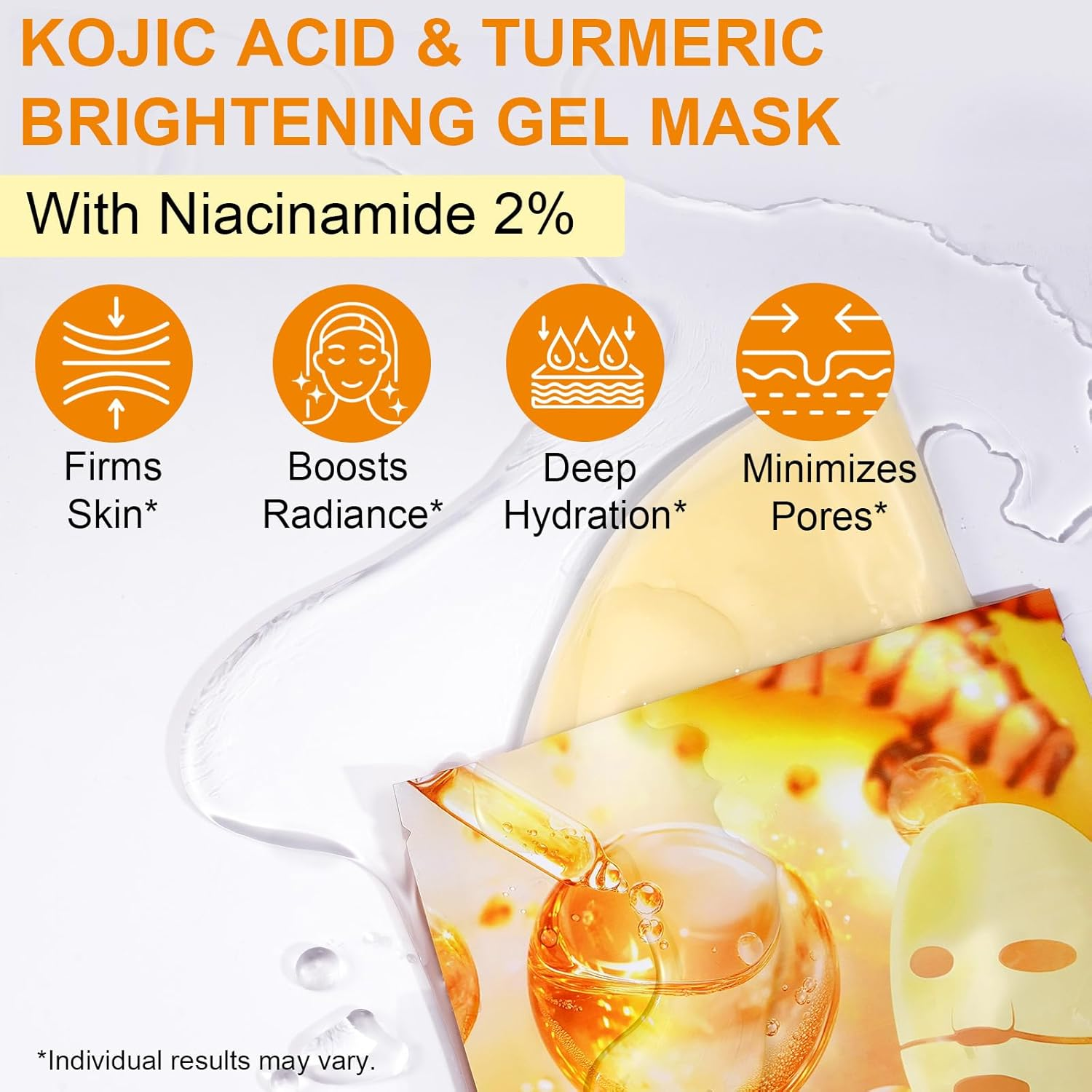 4PCS Kojic Acid & Turmeric Collagen Mask, Hydrating, Firming and Moisturizing, Pore Minimizing, Overnight Face Mask for Glass Glow Skin-Elasticity Improvement, Even Skin Tone image number 1