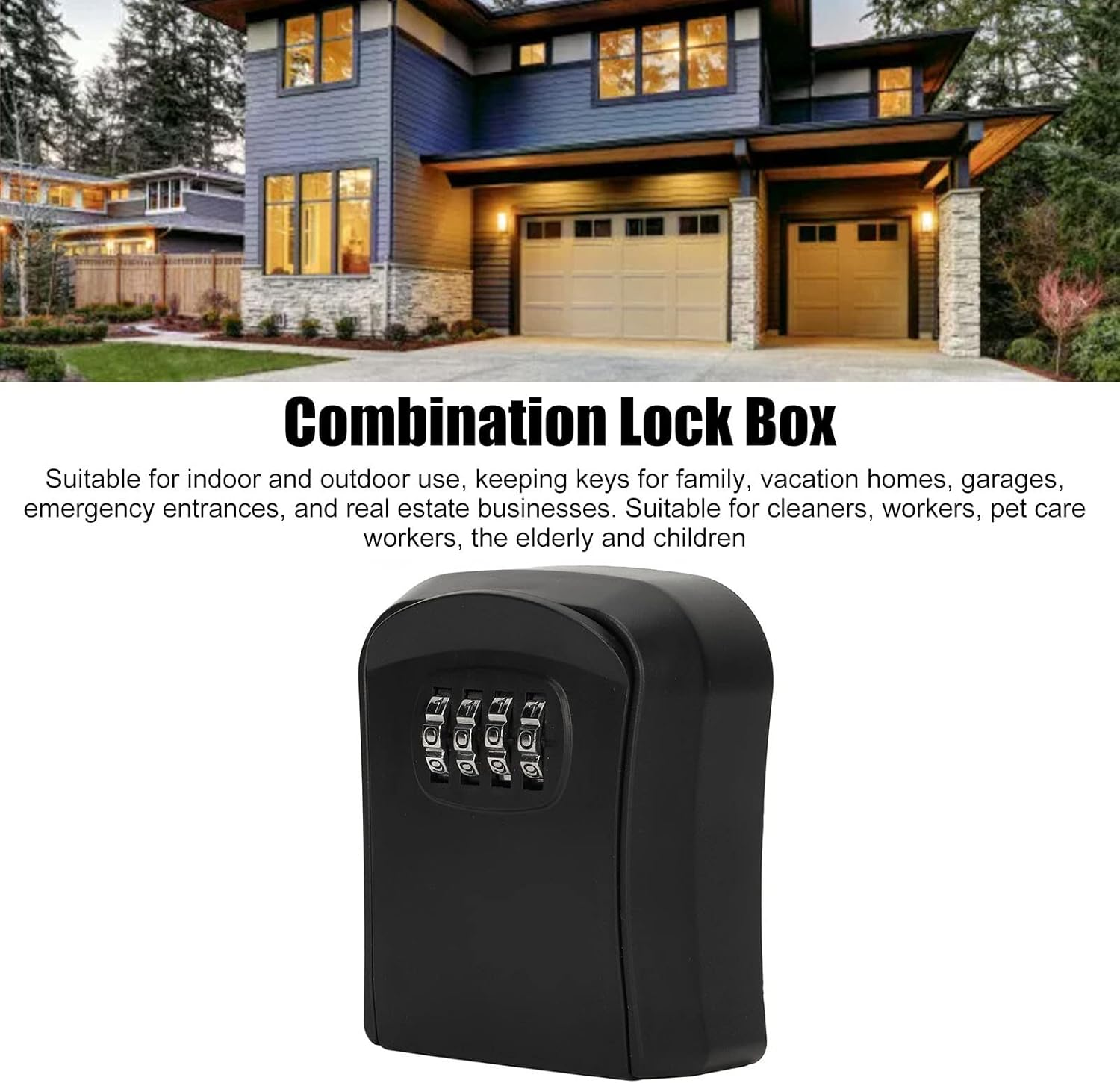 Small Combination Lock Box, Wall Mounted Key Lock Box with 4 Digit Password, Waterproof Key Storage Lock Box Support 5 Keys Capacity, Portable Security Case for Indoor Outdoor(Sx01 Black) image number 4