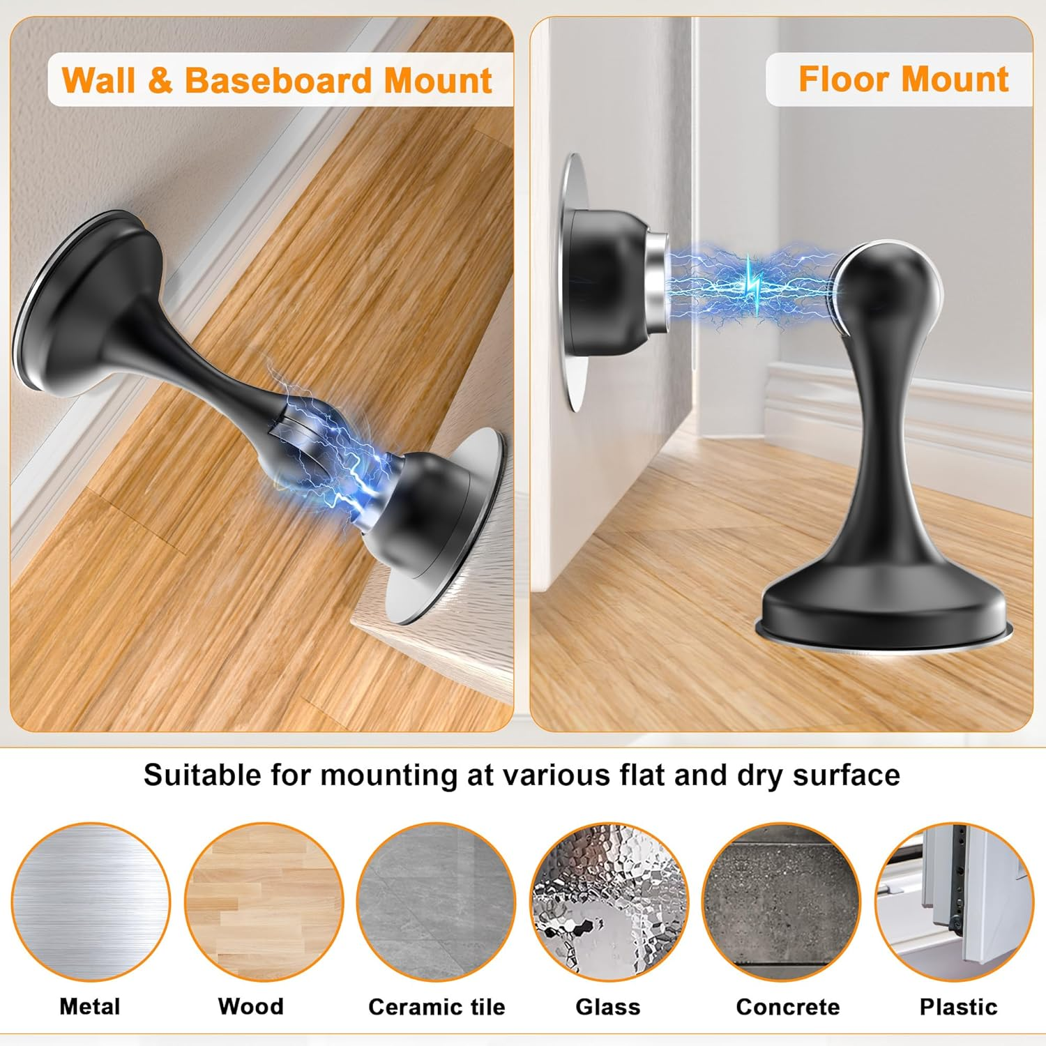 Crosize Magnetic Door Stoppers 1 Pack, Stainless Steel Door Stops for Wall and Floor Mounting, Door Holder Keep Door Open, No Drilling Door Stop with 3D Adhesive Tapes, Black image number 5