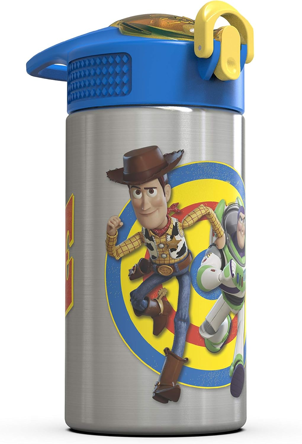 Zak Designs Toy Story 4 - Stainless Steel Water Bottle with One Hand Operation Action Lid and Built-In Carrying Loop, Water Bottle with Straw Is Perfect for Kids (Buzz & Woody, 15.5 Oz,18/8,Bpa Free) image number 3