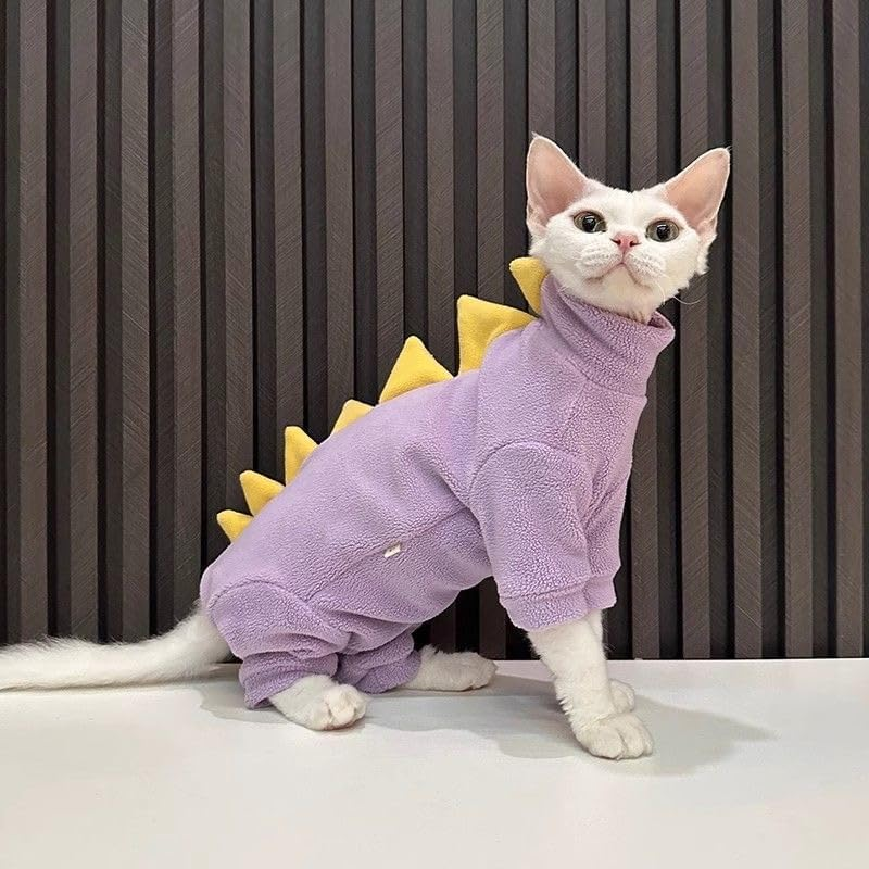 Four Leg Cat Clothes Pjamas Warm Jumpsuit Elastic Pet Clothes for Cat Suit Clothes (Purple, XS) image number 4
