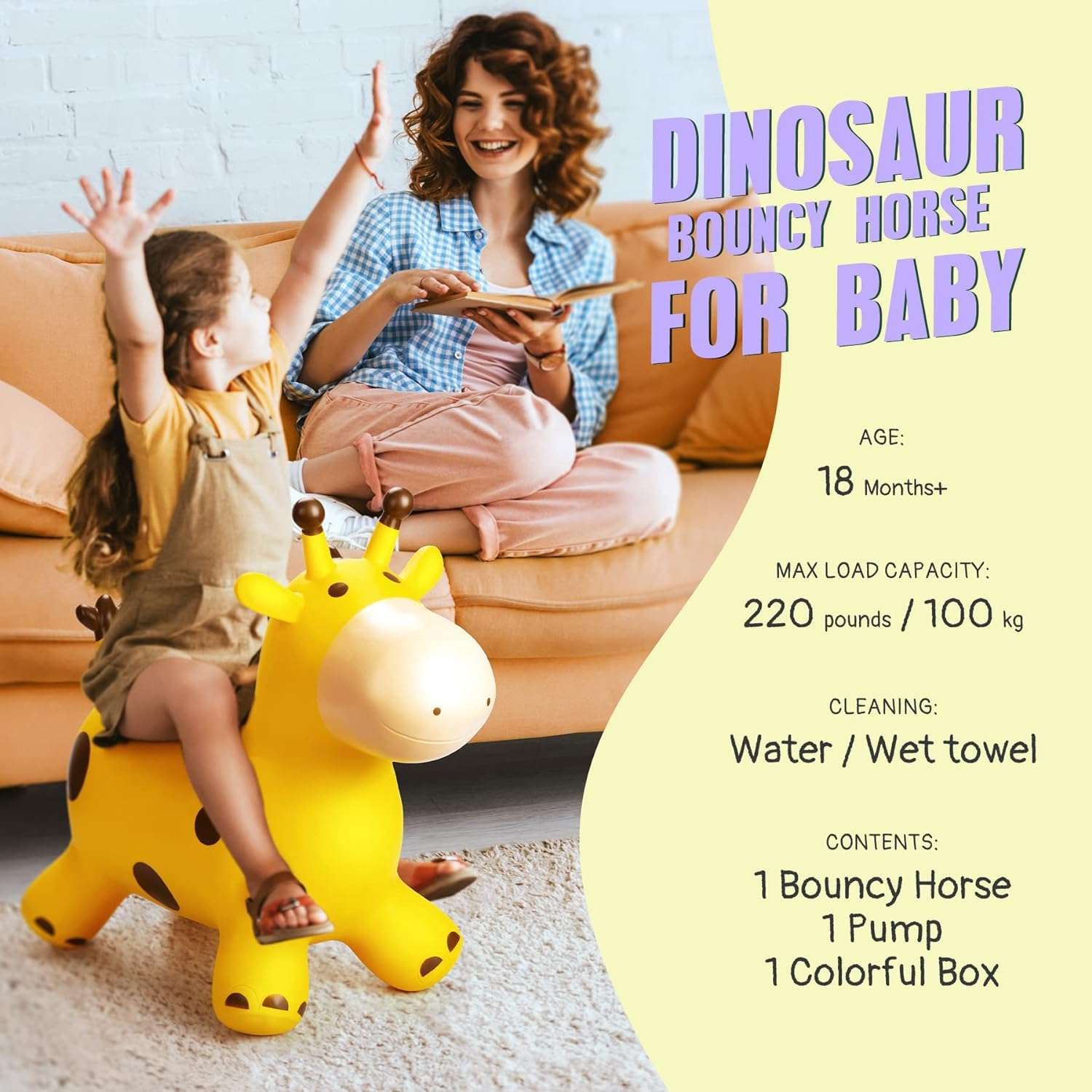 Giraffe Bouncy Horse Hopper - Inflatable Animals Ride-On Bouncer for Toddlers, Fun Hopping Toy for Kids Ages 2 Years+ Boys and Girls