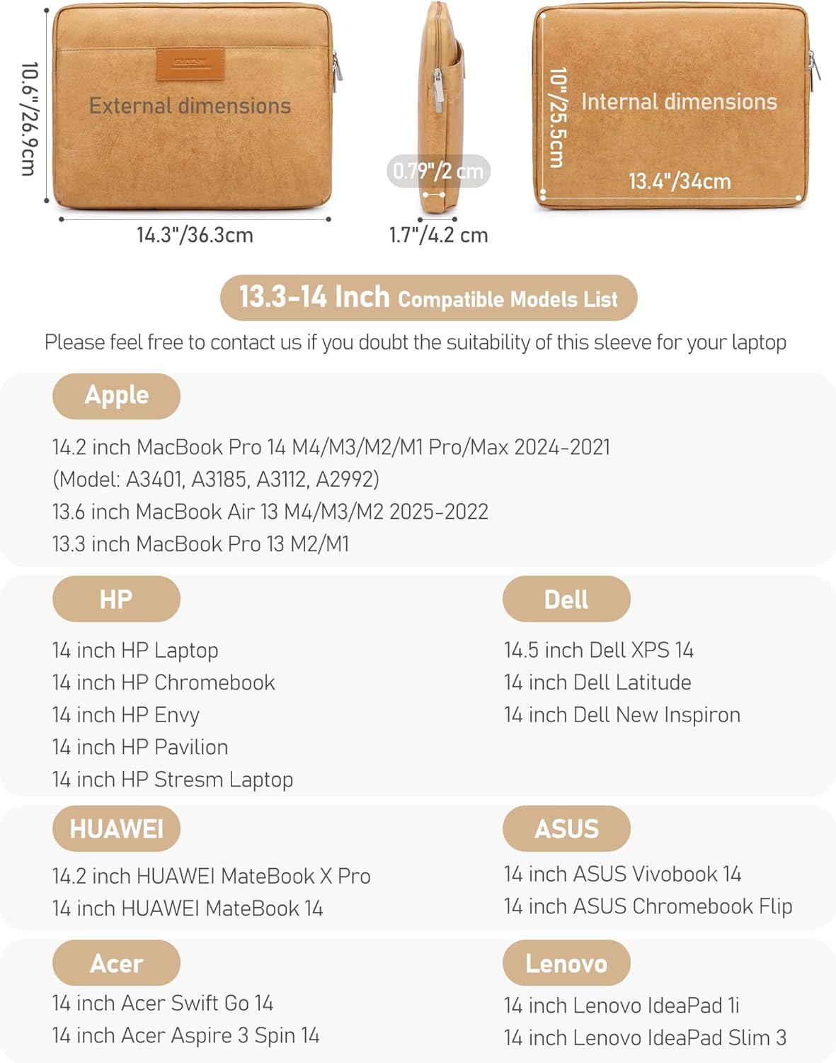 GAOCHY 13.3-14 Inch Tyvek Shockproof Laptop Sleeve, Compatible with 14.2 Inch Macbook Pro 14 M4/M3/M2/M1 Pro/Max 2024-2021, 13.6 Inch Macbook Air 13 M4 2025, Dell XPS 14, 14 Inch HP Laptop, Autumn Oak image number 5