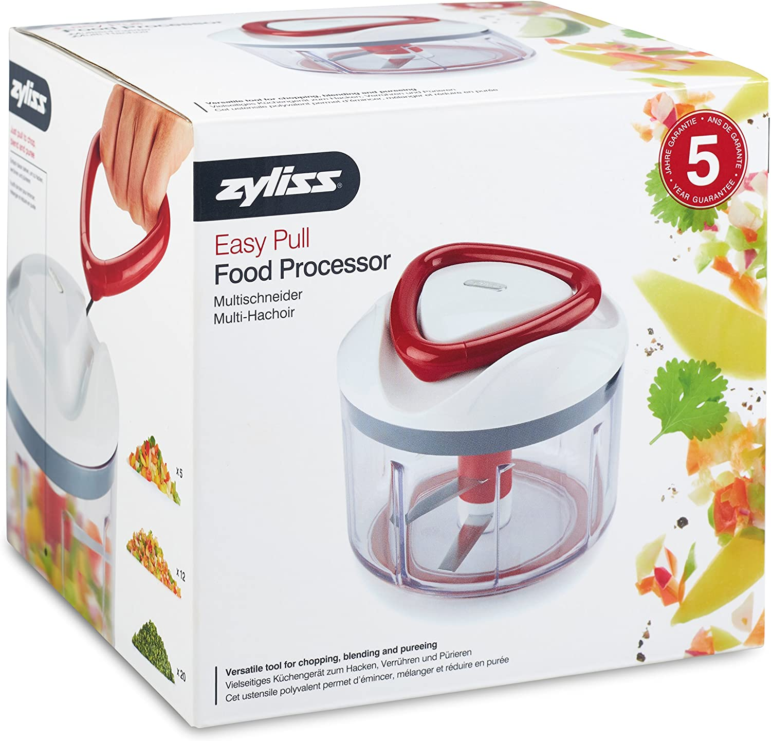 ZYLISS Easy Pull Food Chopper and Manual Food Processor - Vegetable Slicer & Dicer, Hand Held - Stainless Steel Blades, Ergonomic Handle, Non-Slip Feet, Food Holder for Safety, 750Ml Capacity image number 1