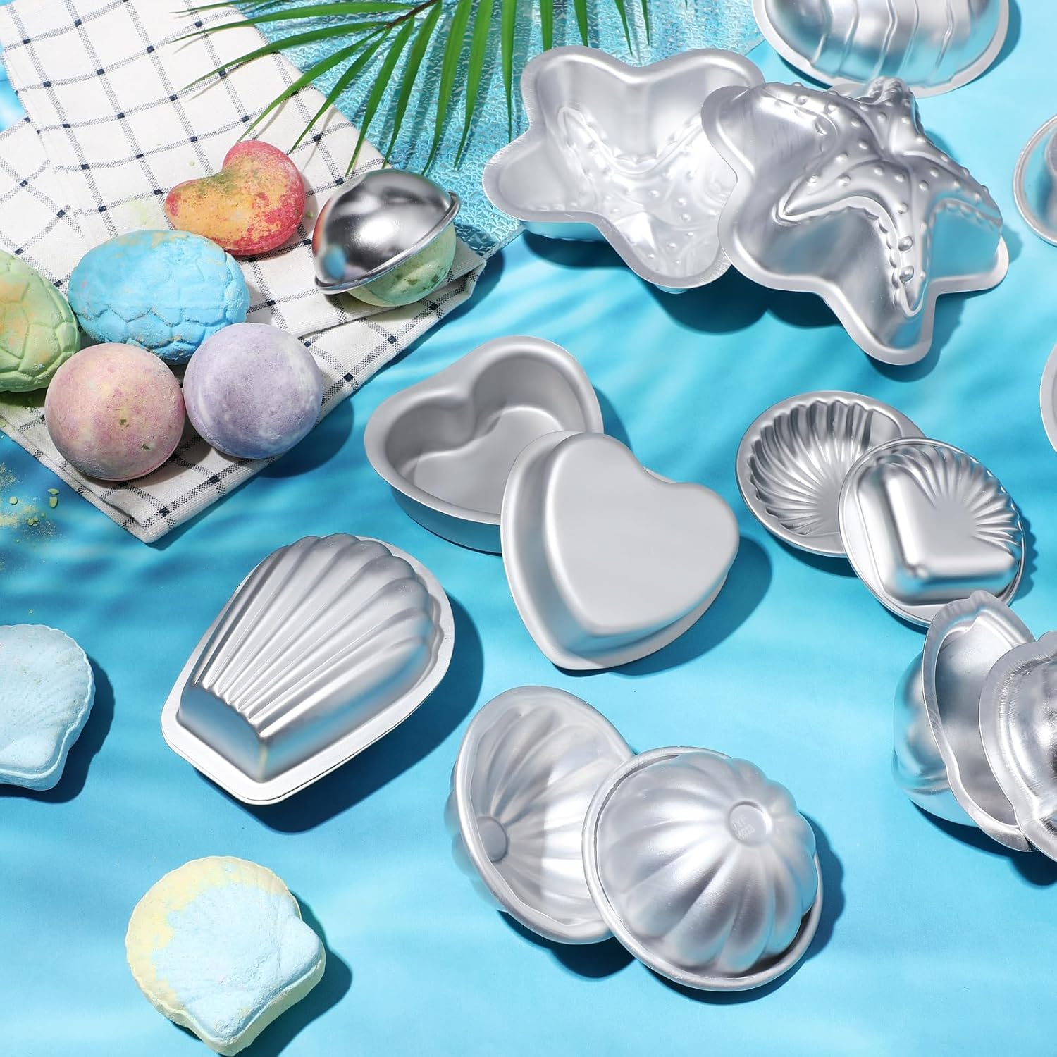 Nuogo 24 Pcs 12 Shapes Bath Bomb Molds Metal Bath Bomb Making for Crafts DIY Kit Candle Soap Making Molds Crafting Press Mould Handicrafts Supplies Gifts for Birthday image number 1