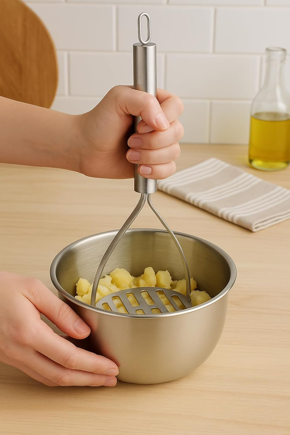 Stainless Steel Potato Vegetable Pav Bhaji Masher, Stainless Steel Smasher &ndash; Mash Fruit, Potatoe, Baby Food, Bean, Vegetable, Egg by Hand - Best Non Stick Mini Mashers, image number 6