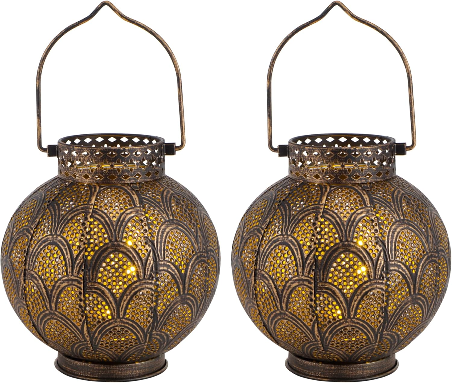 TRIROCKS Set of 2 Metal Moroccan Style Table Lamps, 7 Inch Battery Operated Cordless Lamp with LED Lights, Perfect for Home, Living Room, Parties, Indoor Table Top image number 6