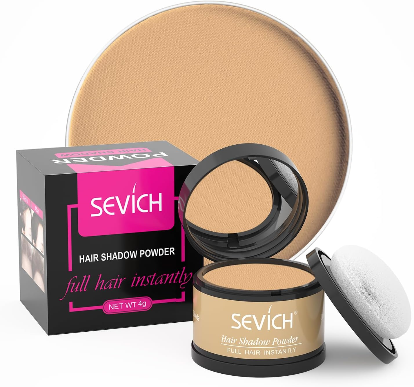 SEVICH Instantly Hairline Shadow - Hairline Powder, Quick Cover Grey Hair Root Concealer, Eyebrows & Beard Line, Hair Root Touch up for Thinning Grey Hairline, Windproof&Sweatproof, Black