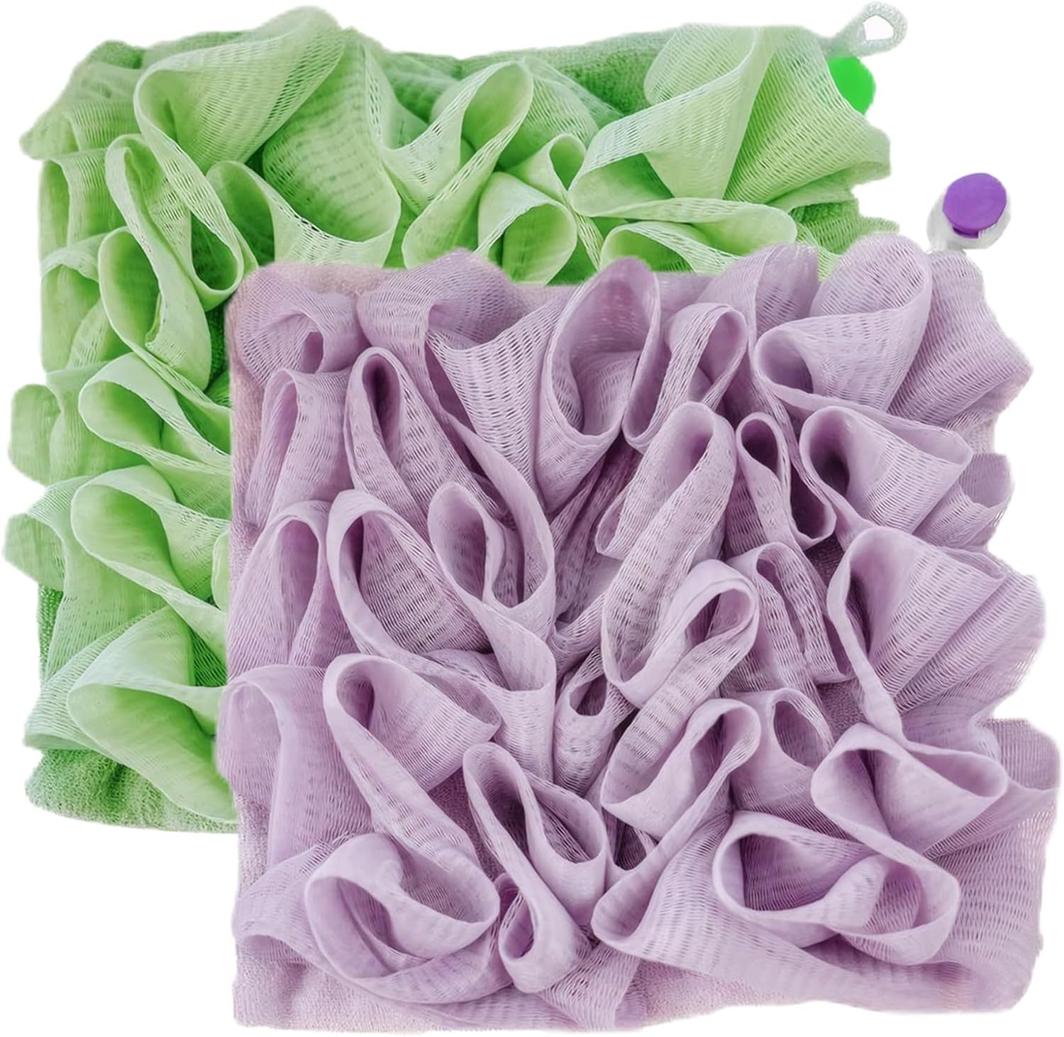2 in 1 Loofah 2PCS Fine Mesh Shower Loofah and Soap Storage Washcloth Bath Sponge with Drawstring Portable Hanging Body Scrubbe for Exfoliating image number 2