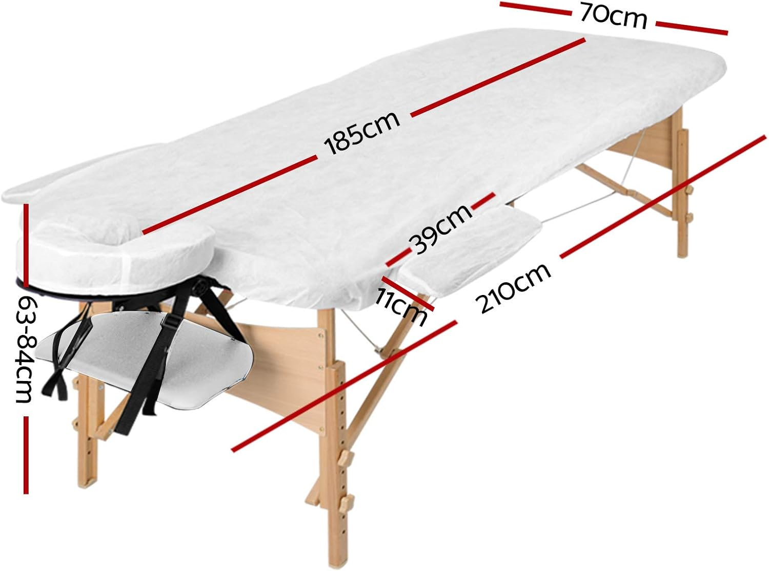 Zenses Massage Table Wooden 70Cm White Portable, Massages Therapy Bed, Folding 3 Fold Waxing Beauty Spa Beds Headrest Bounes Cover Covers Carry Bag Adjustable Height image number 3