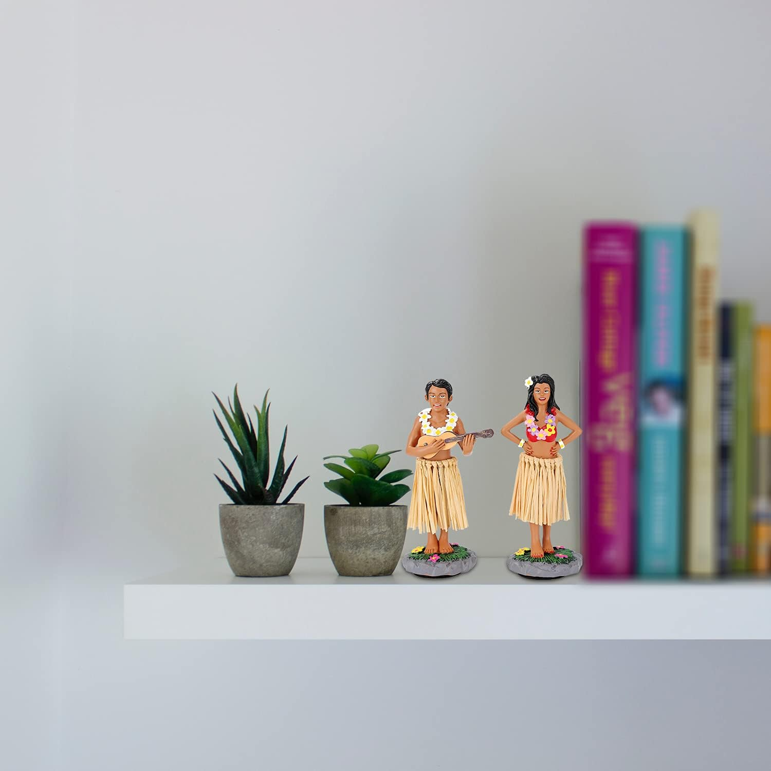 Hula Girl Dashboard Bobbleheads for Driver Hula Boy Dashboard Decorations Hula Dancer Dashboard Bobble Hula Girl Couple Mini Size 4.72" High（2 Pack）