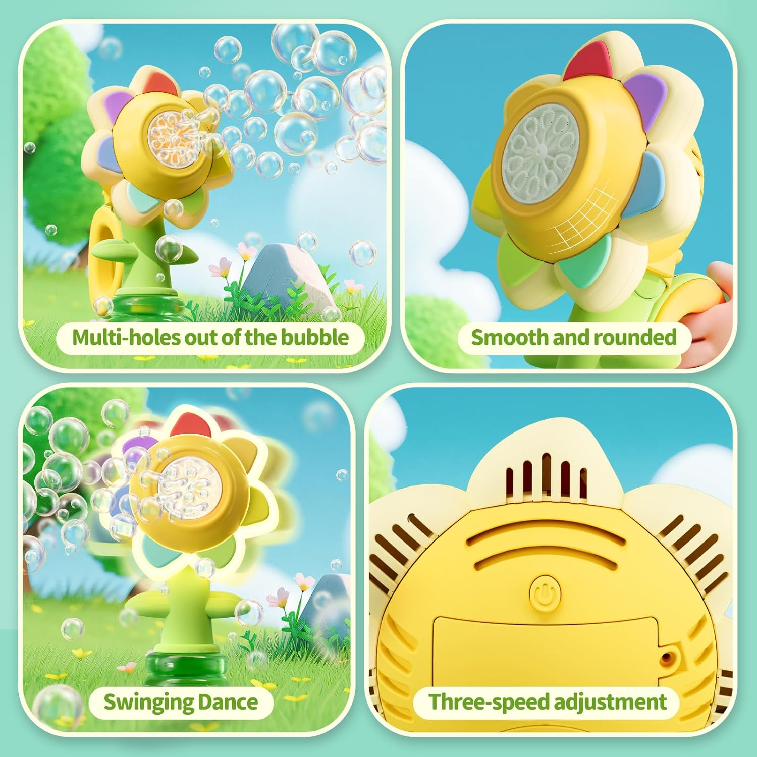 2 Pack Rechargeable Flower Bubble Guns for Kids W/LED Lights & 10 Refill Solutions, Fun Swing Dance Bubble Maker Machine Blower Blaster Toys,Outdoor Summer Play, Easter, Birthday Party Favors & Gifts image number 1