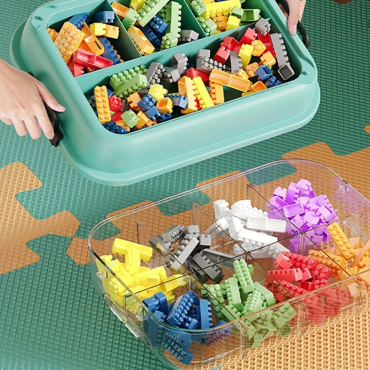 AIMALL Multi-Compartment Toy Storage Box with Small Parts Classification, Building Blocks Storage Box, Sorting Organizer with Large Capacity for Kids - Orange, Green - Orange image number 5