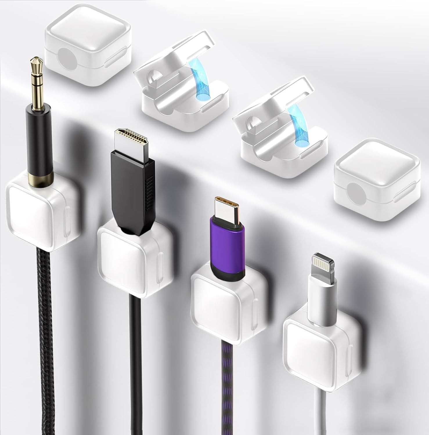 RINGSUN 15-Pack Magnetic Cable Clips, Cord Holder Strong Adhesive, Desk Cable Organiser Management, Secure Wire Holder for Office Home Car Desk, White