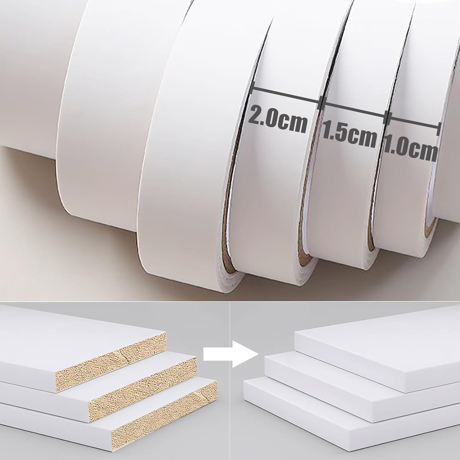 White Self-Adhesive Veneer Edging Strip,Furniture Edge Banding Trim,Kitchen Worktop Tape Skin-Feel,1Cm X 10M image number 3
