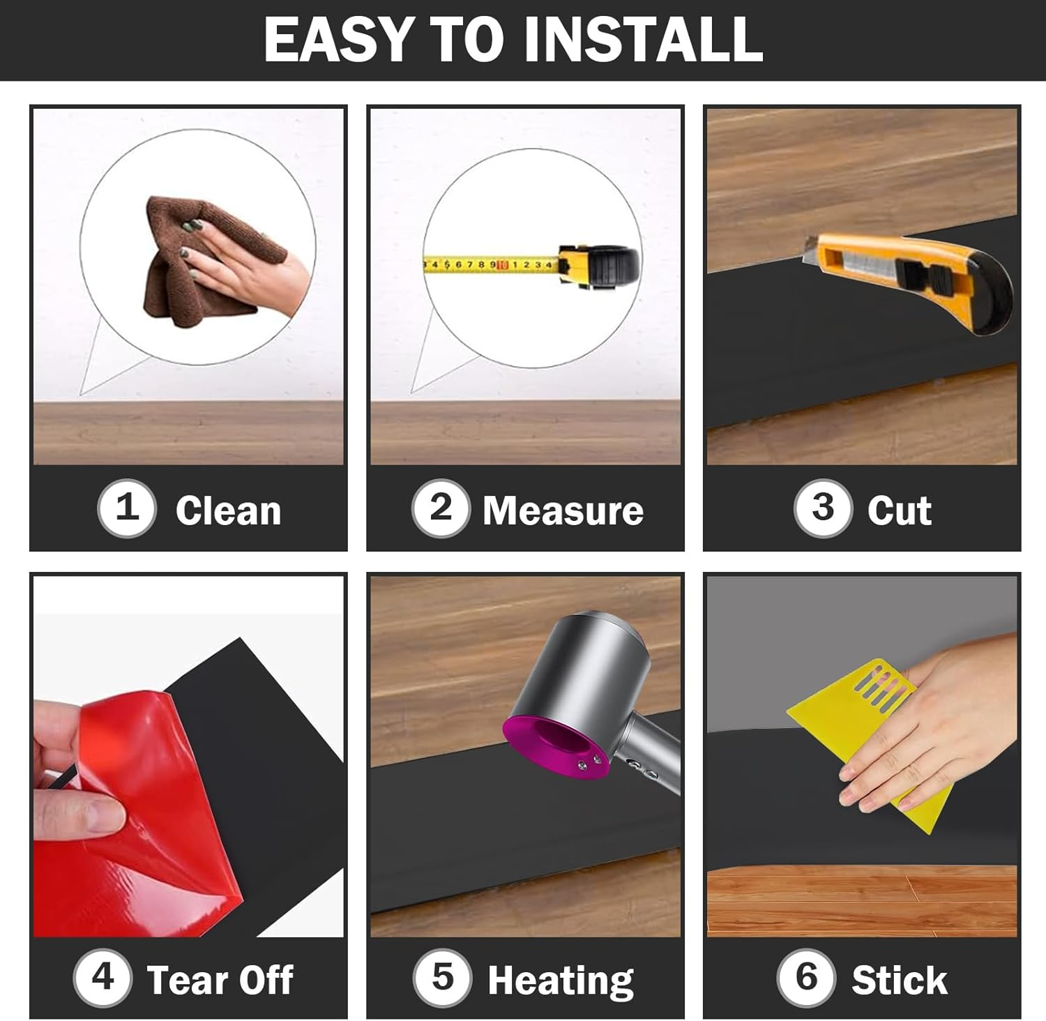 3.0 M PVC Soft Skirting Board, Self-Adhesive, Skirting Board, Width 5 Cm, End Strip, Self-Adhesive Transition Profile for Wall and Floor, Flexible Skirting Board for Kitchen, Bathroom and Living Room image number 7