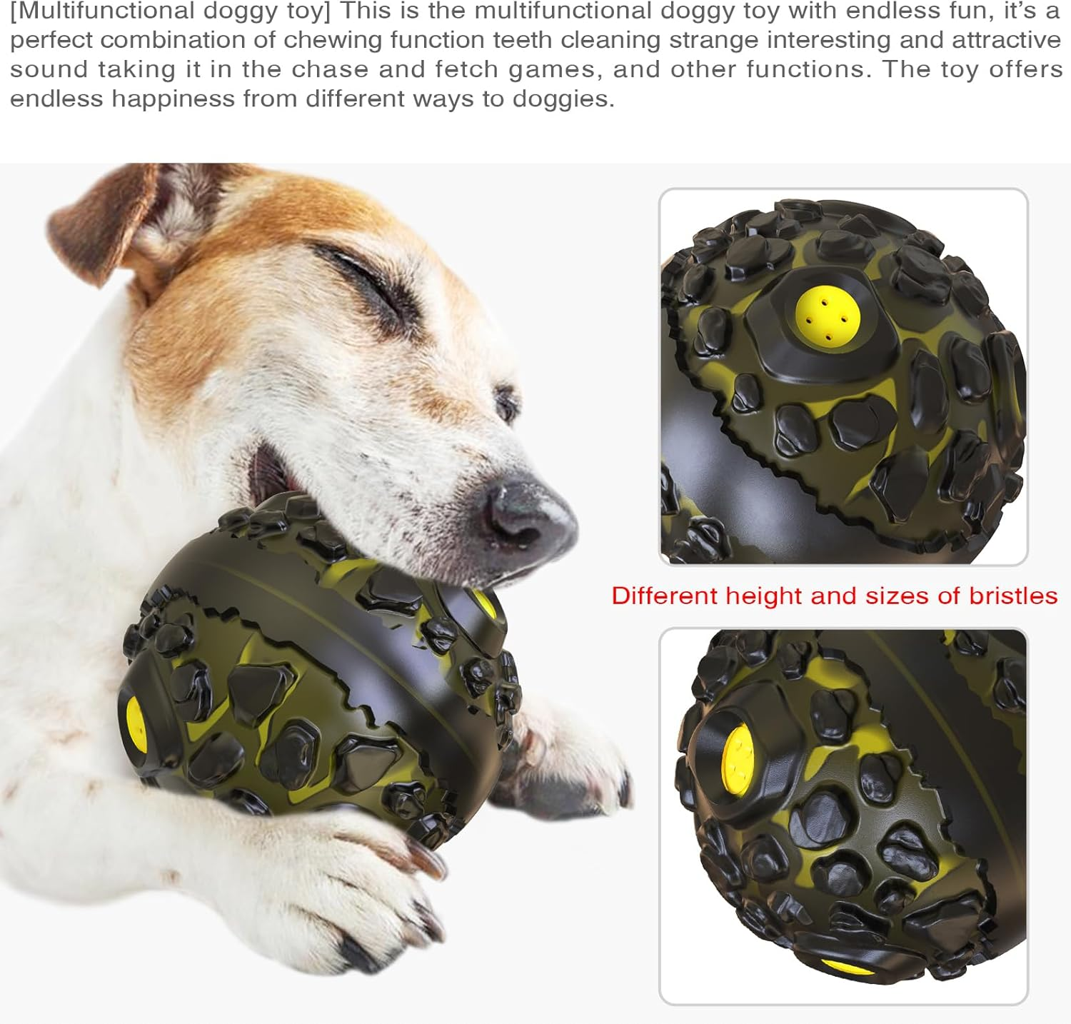 Indestructible Dog Chew Toy Ball for Aggressive Chewers &ndash; Durable & Interactive Dog Toy for Large & Small Dogs, Puppy Teething Toy, Long-Lasting & Fun (Black with Yellow) image number 5