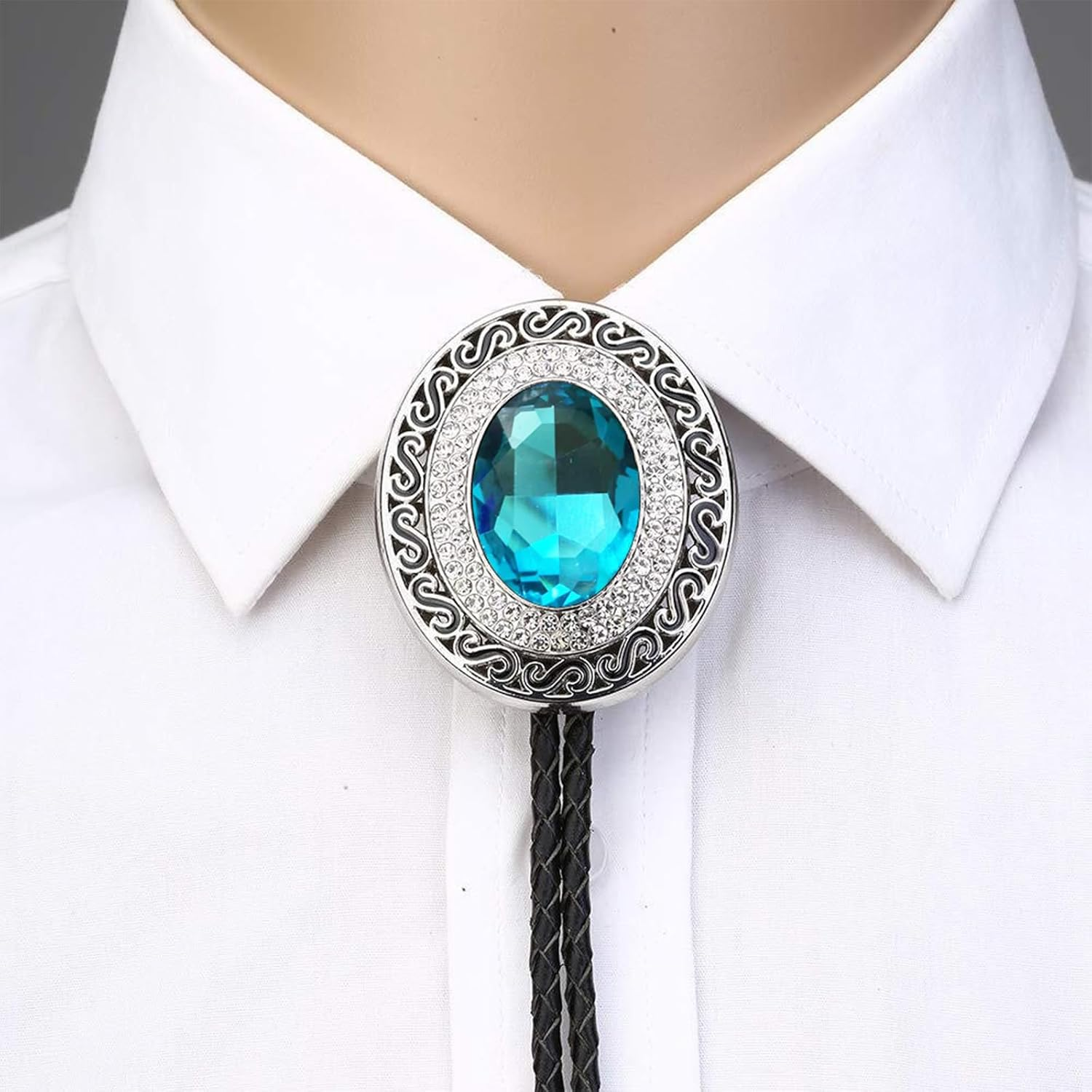 Doitby Western Bolo Tie Cowboy Bolo Ties Rhinestone Necklace Bola Tie for Men Women - Red image number 3
