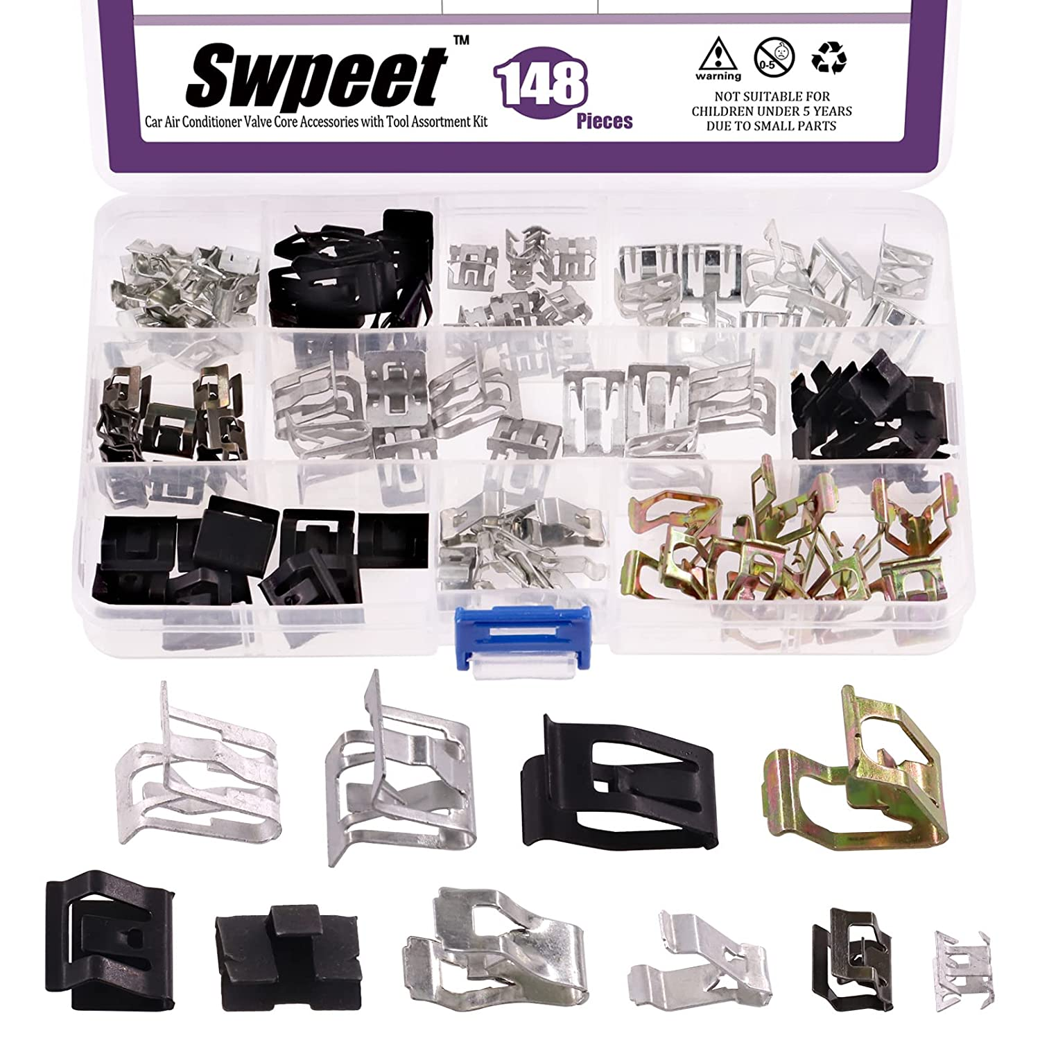 Swpeet 100Pcs 10 Sizes 7.9Mm-18.2Mm Metal Trim Panel Spring Clip Kit Compatible with VW Audi 4A0-867-276A image number 1