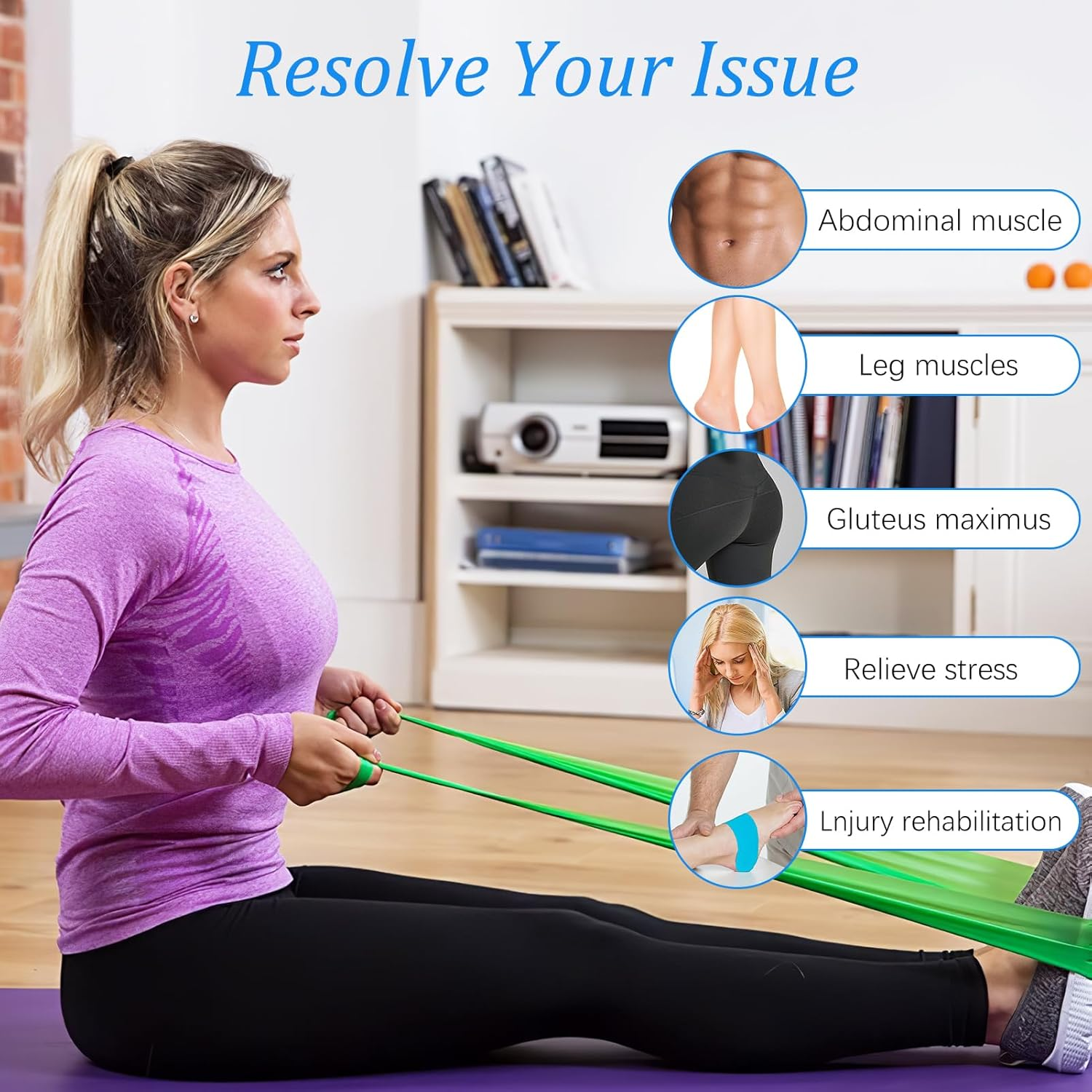 4 Pcs Bushhaven Resistance Band Set: Premium Latex Resistance Bands for Home Gym, Strength Training & Pilates, Stretchable 50-Foot Non-Slip Exercise Bands in Blue/Black/Yellow/Red for Men & Women image number 3