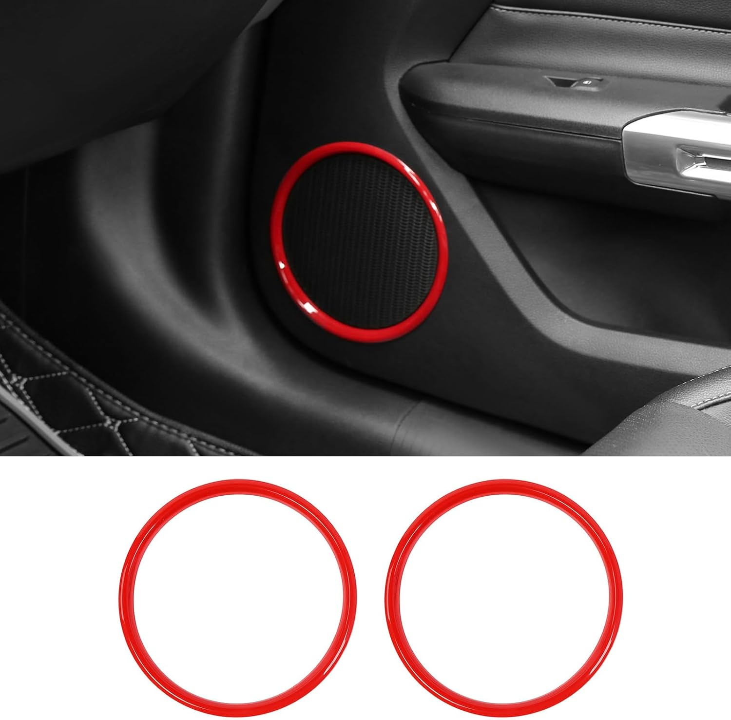 Cherocar Fit for Ford Mustang Interior Accessories, Front Door Speaker Ring Cover Accessories, Door Speaker Ring Trim Cover for Ford Mustang 2015 2016 2017 2018 2019 2020 2021 2022 2023 2024 2025+