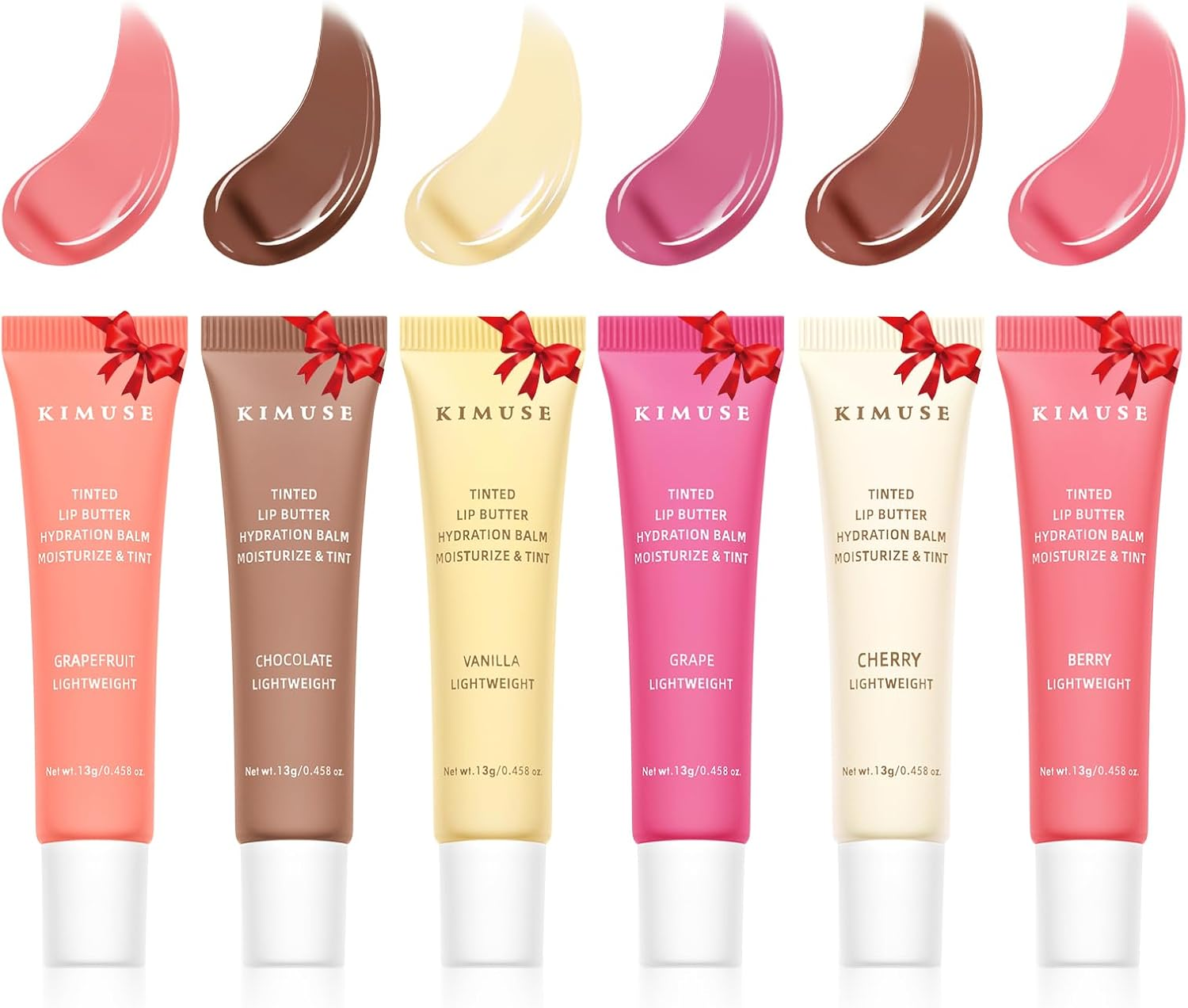 KIMUSE Tinted Lip Butter Hydration Balm Trio, 6 Flavored Shades Hydrating Plumping Gloss with Sheer Tint, Non-Sticky | Vegan Lip Care Makeup for Dry Lips & Daily image number 5