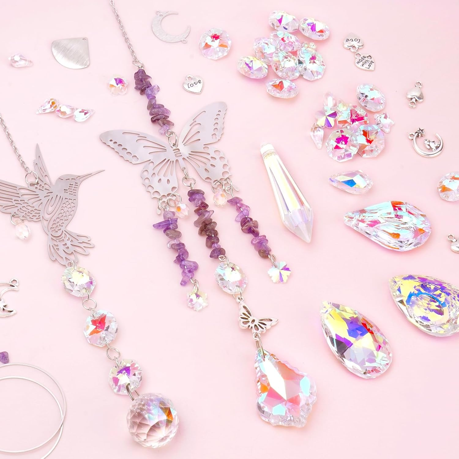 Nuyikaso 400Pcs DIY Sun Catchers Crystal Making Kits Craft for Adults Suncatcher Hummingbird Window Wind Chime Sun Catcher Decoration Pendant Prism for Home Office Garden Christmas Wedding image number 2