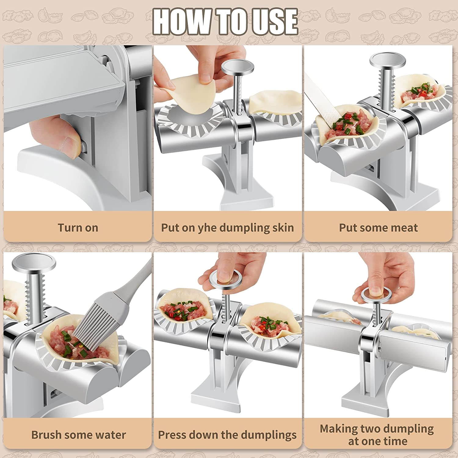 GUYUE Double Head Automatic Dumpling Maker Machine - Mould for Quick Empanadas Making at Home - with Skin Maker, Stuffing Spoon, and Press Wrapper Tool image number 5
