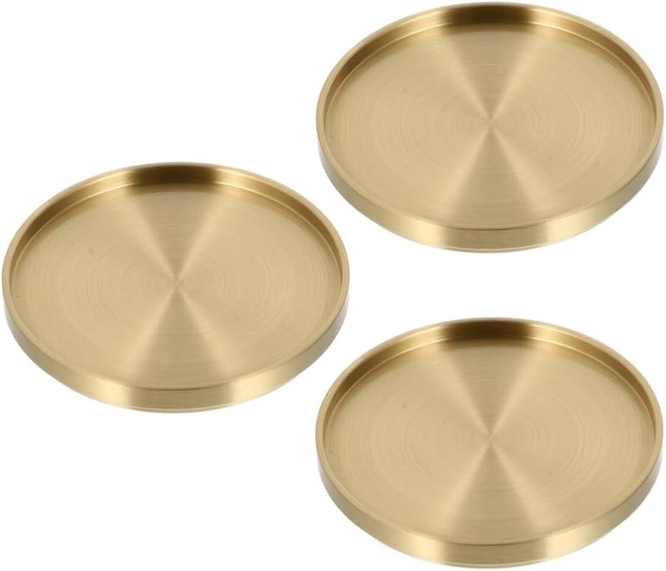 TOPPERFUN 3Pces Brass Tea Holder Pad, 6.5Cm/2.55In Coffee Beverage Insulation Pad, Reusable round Tea Saucer for Office, Home image number 1