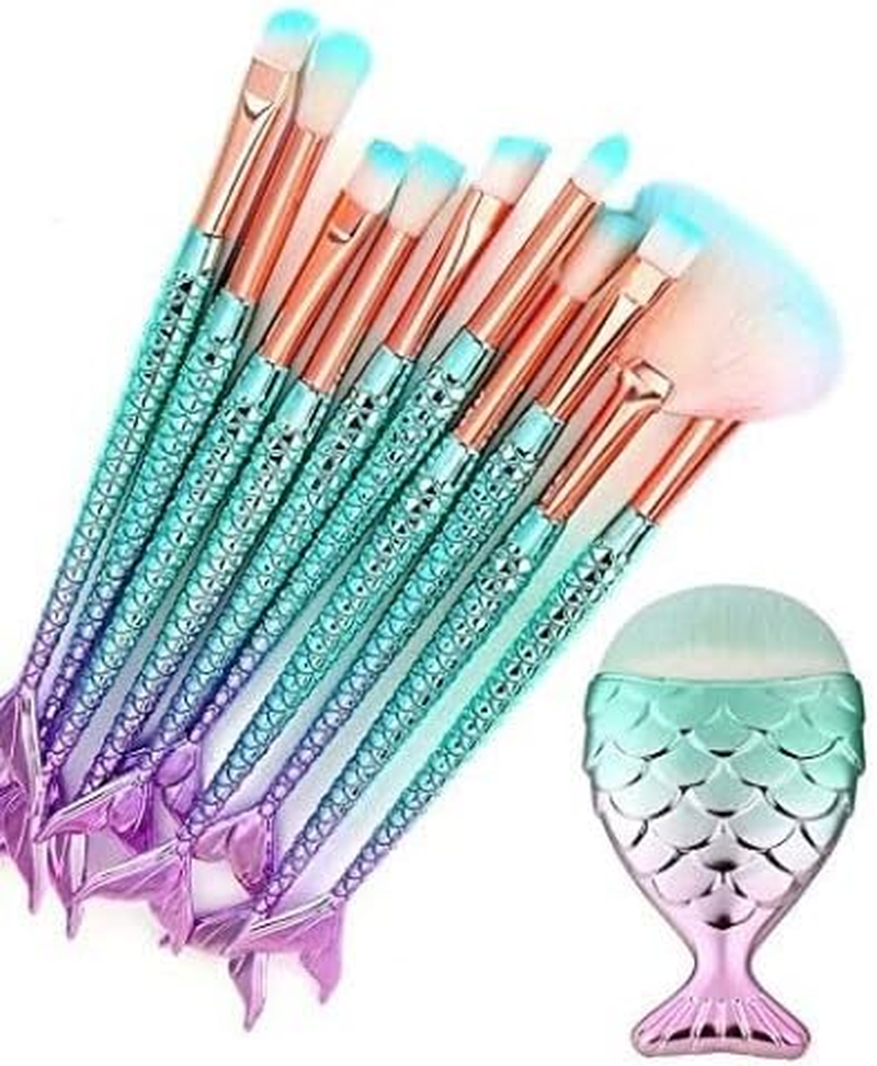 WEZCHUGHAOL 11Pcs Mermaid Makeup Brushes, Premium Synthetic Foundation Powder Concealers Mermaid Makeup Brush Makeup Brush Eyeshadow Eyeliner Blush Brush Soft Nylon Bristle Foundation Cream Eyebrow Eyeshadow Eyeliner Blush Concealer image number 3