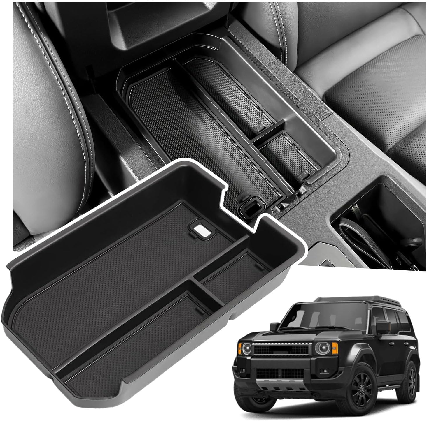 MAEZOE Centre Console Armrest Organizer for 2025 Toyota Land Cruiser Prado 250 Series, Custom Fit Storage Tray for Driving & Road Trips, Anti-Slip, Easy Install, Durable Interior Accessory image number 2