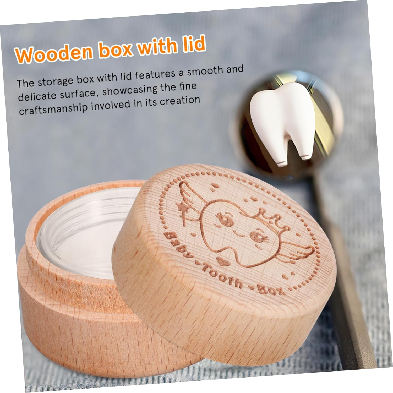 ULTECHNOVO 4Pcs round Wood Storage Box Multipurpose Keepsake Box Lid Tooth for Boys and Girls Decorative Trinket image number 4