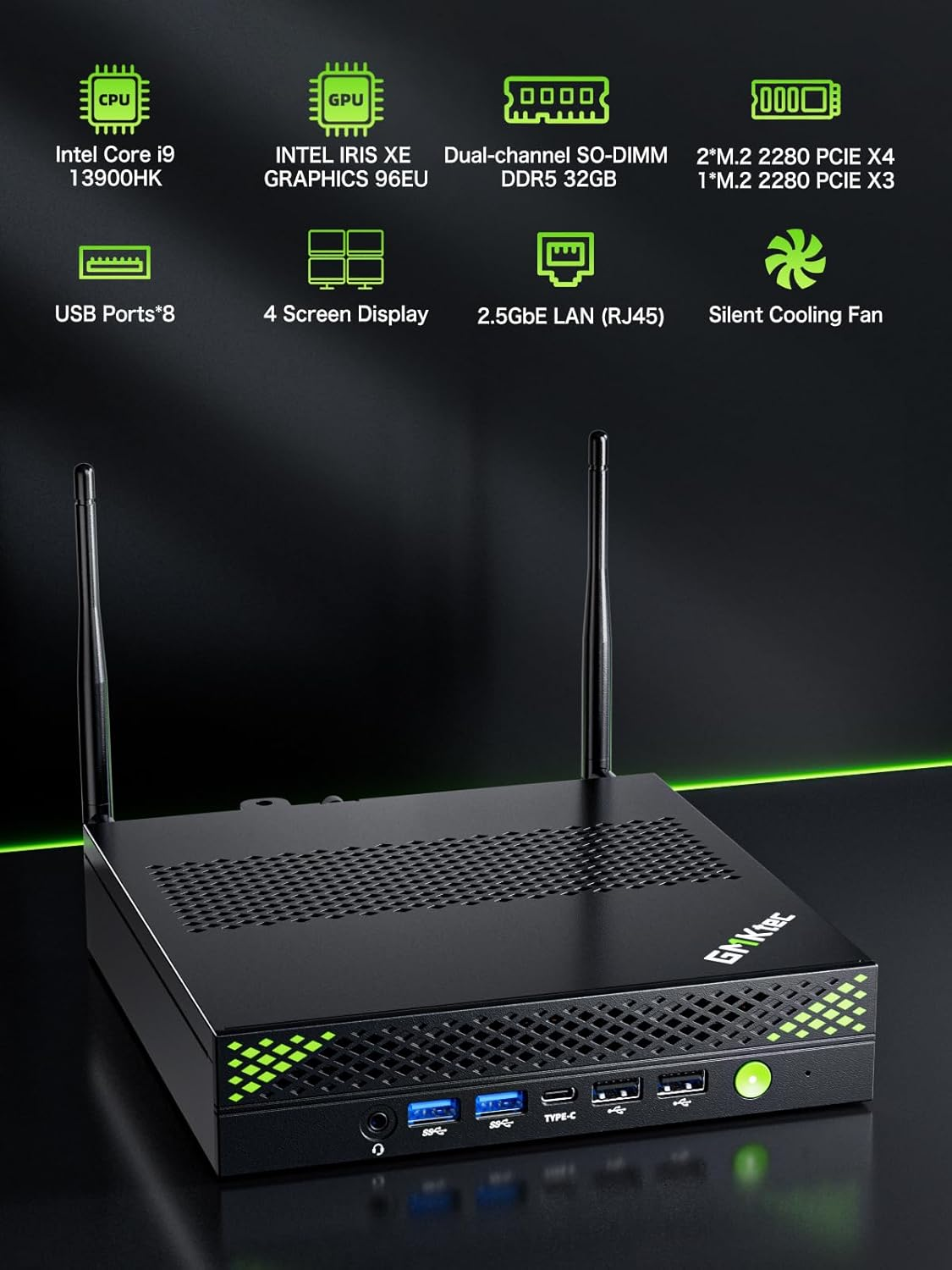 Gmktec Mini PC Intel Core I9 13900Hk(Turbo 5.4Ghz) 32GB DDR5 1TB SSD Nvme Mini Computers Workstation Quad 8K Display, 8XUSB Ports/Com/Hdmi/Dp 2.5G LAN Wifi6 & BT 5.2 Office Business K10 image number 6