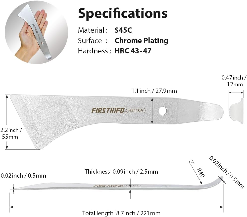 FIRSTINFO H5410A Double-Sided Trim Removal Metal Pry Bar, Pocket Mini Pry Bar Panel Removal Tool | S45C with Chrome Plating image number 1
