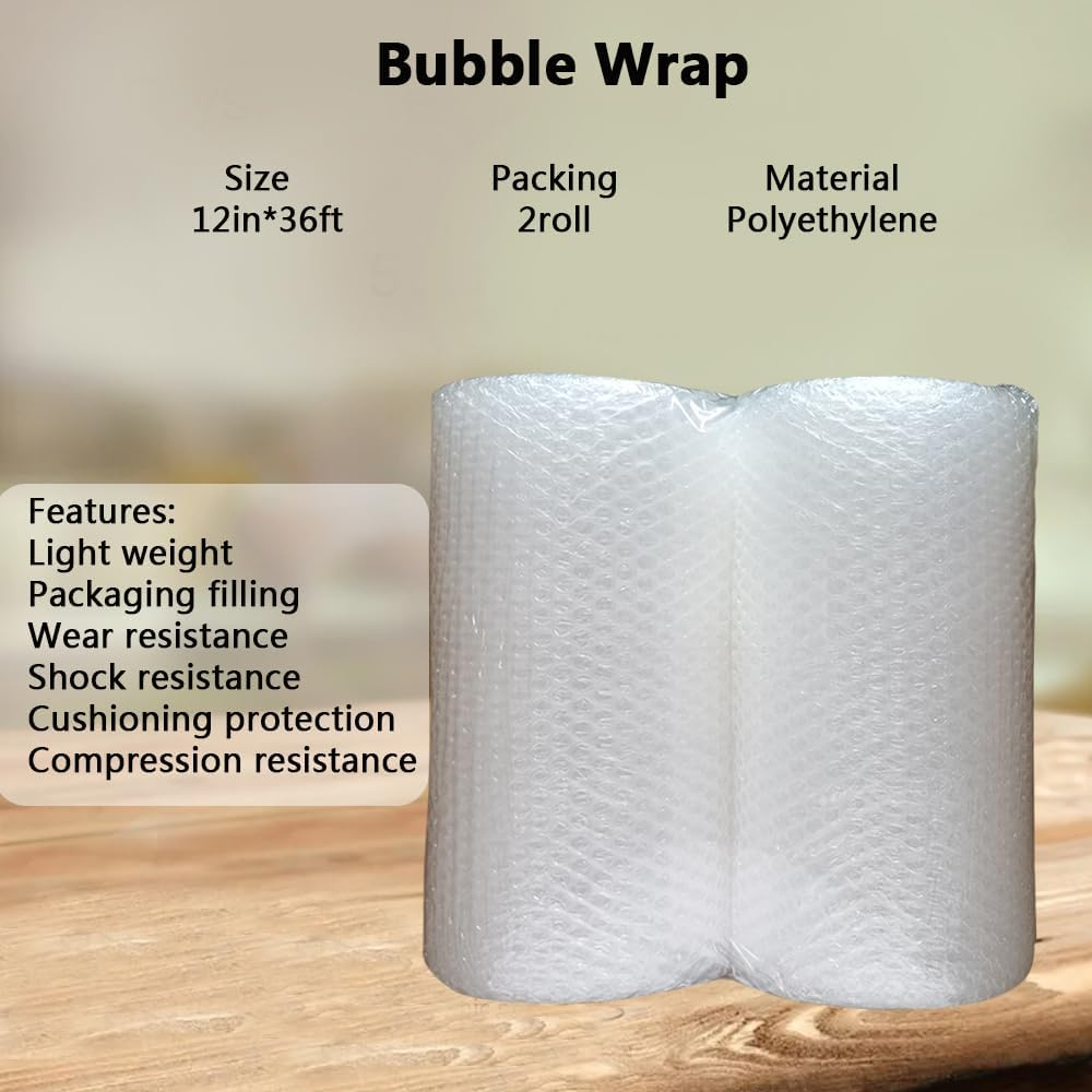 Bubble Cushioning Wrap Roll 12In X 36Ft 2Roll Total 72Ft Bubble Cushion Packing Wrap for Moving & Shipping Heavy Duty Protection for Mailing & Packaging Boxes image number 3