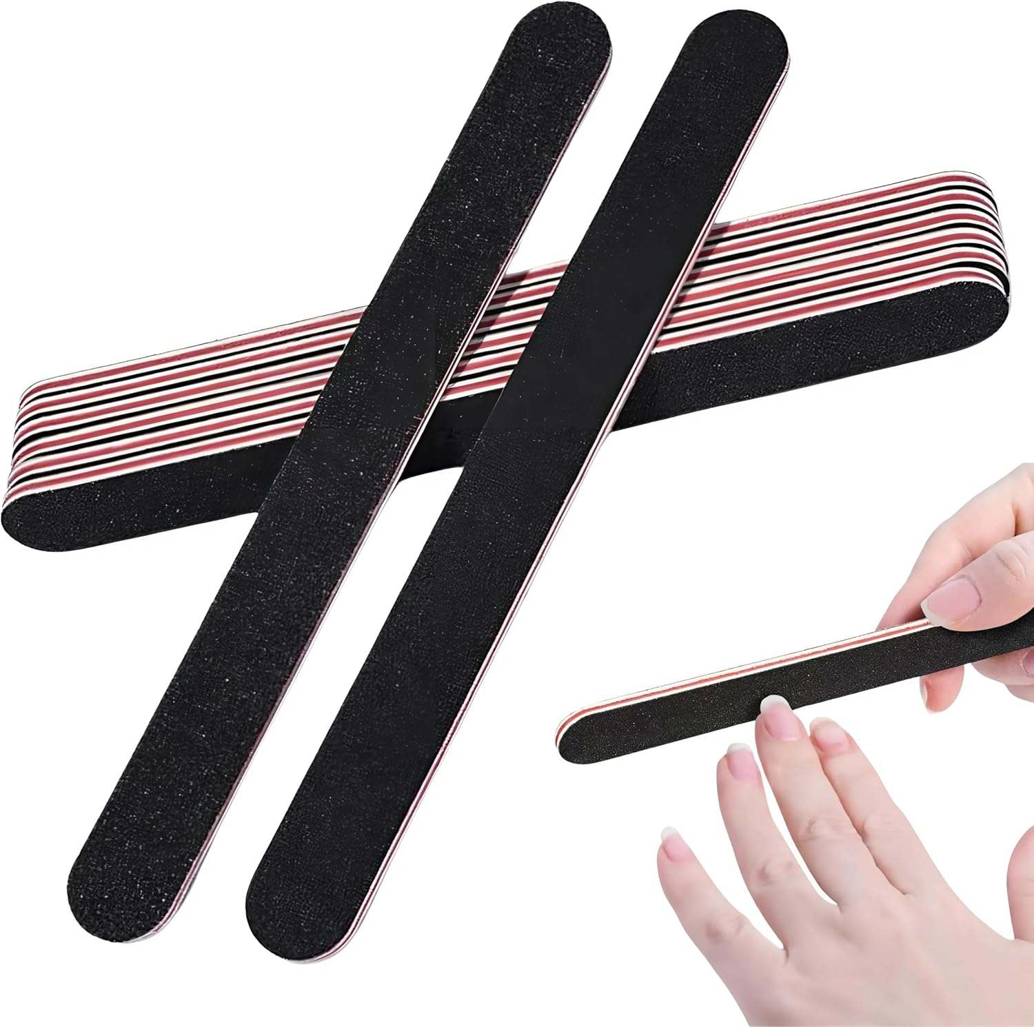 EZONEDEAL Professional Nail File, 100/180 Grit Emery Double-Sided Washable, Nail File Polishing Set, Nail Buffer File Polisher, Profesional Fingernail Filer Reusable Manicure (Black + Purple, 50, Count, 100/180 Grit)