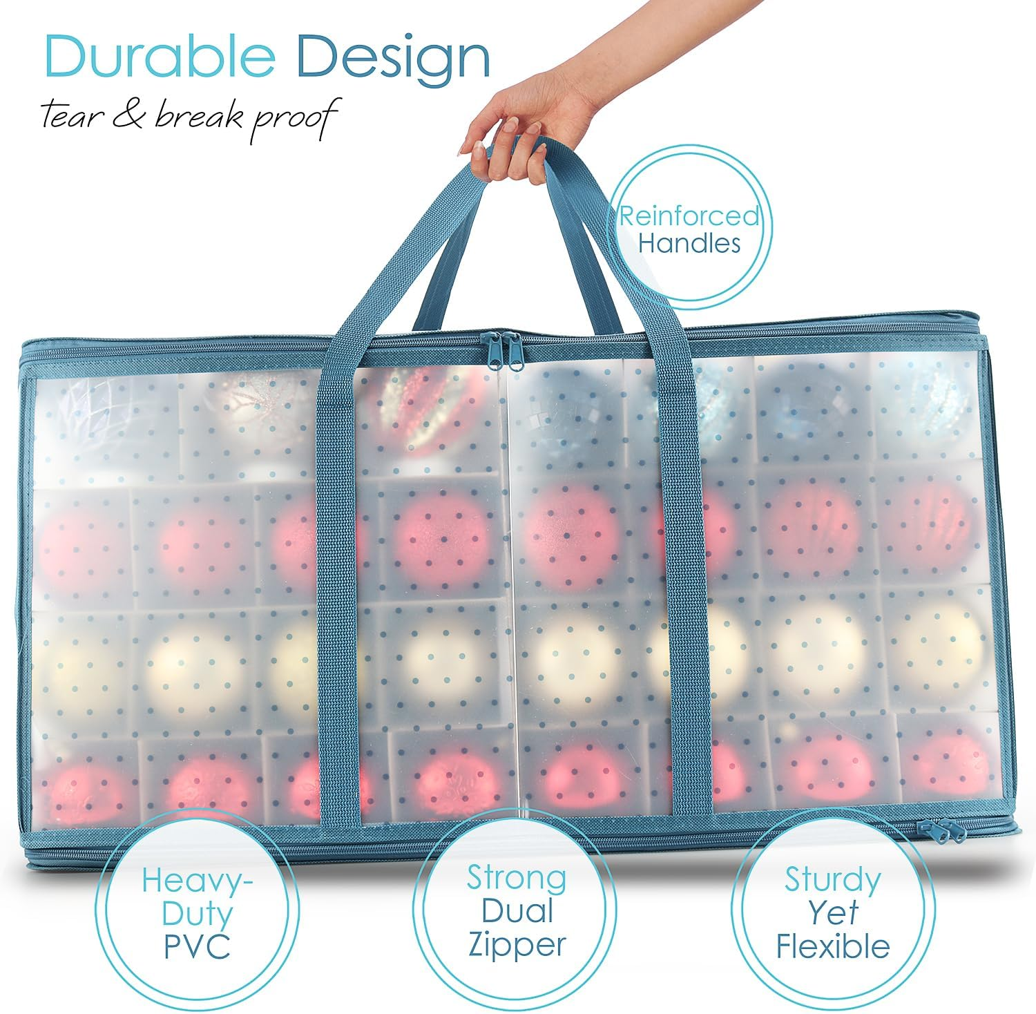 Hearth & Harbor Large Christmas Ornament Storage Box with Adjustable Dividers - Plastic Ornament Storage Container for 128 Holiday Ornaments or Decorations image number 6