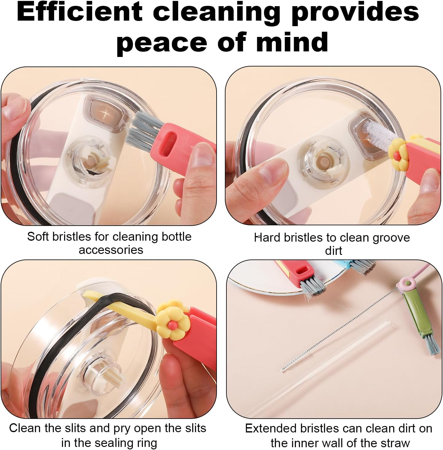 2Pcs 3-In-1 Cup Lid Cover Gap Cleaning Brush, Multi-Functional Bottle Cap Gap Cleaning Brush Household Cleaning Tool Bottle Cleaning Brush (Mixed Colors) image number 1